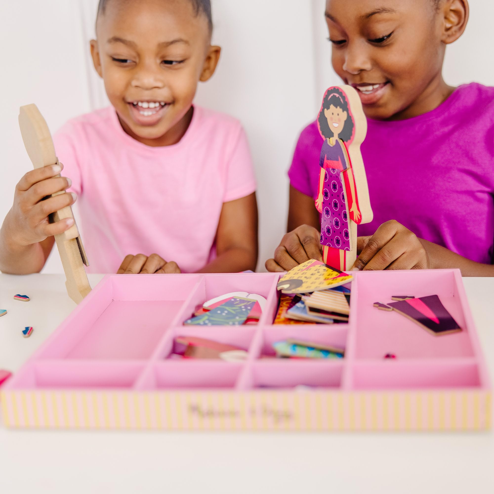 Melissa & Doug Abby and Emma Deluxe Magnetic Wooden Dress-Up Dolls Play Set | Ages 3+ 5