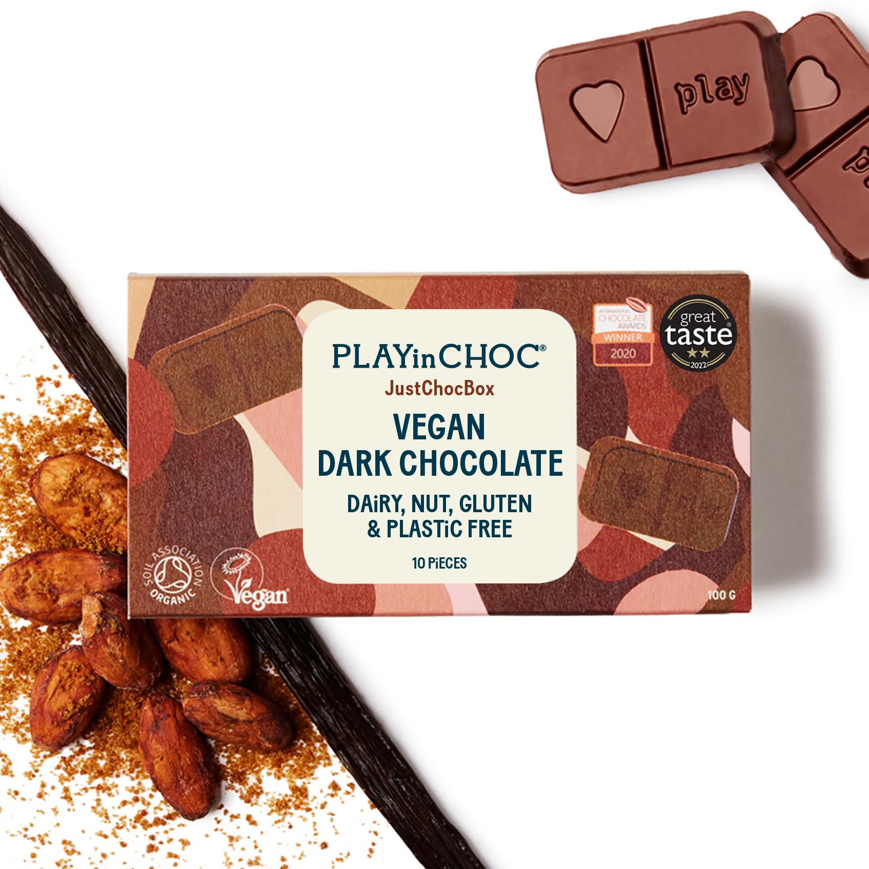 PLAYin CHOC JustChoc Organic Vegan Chocolate Bars - Allergy-Free Dairy-Free Treats