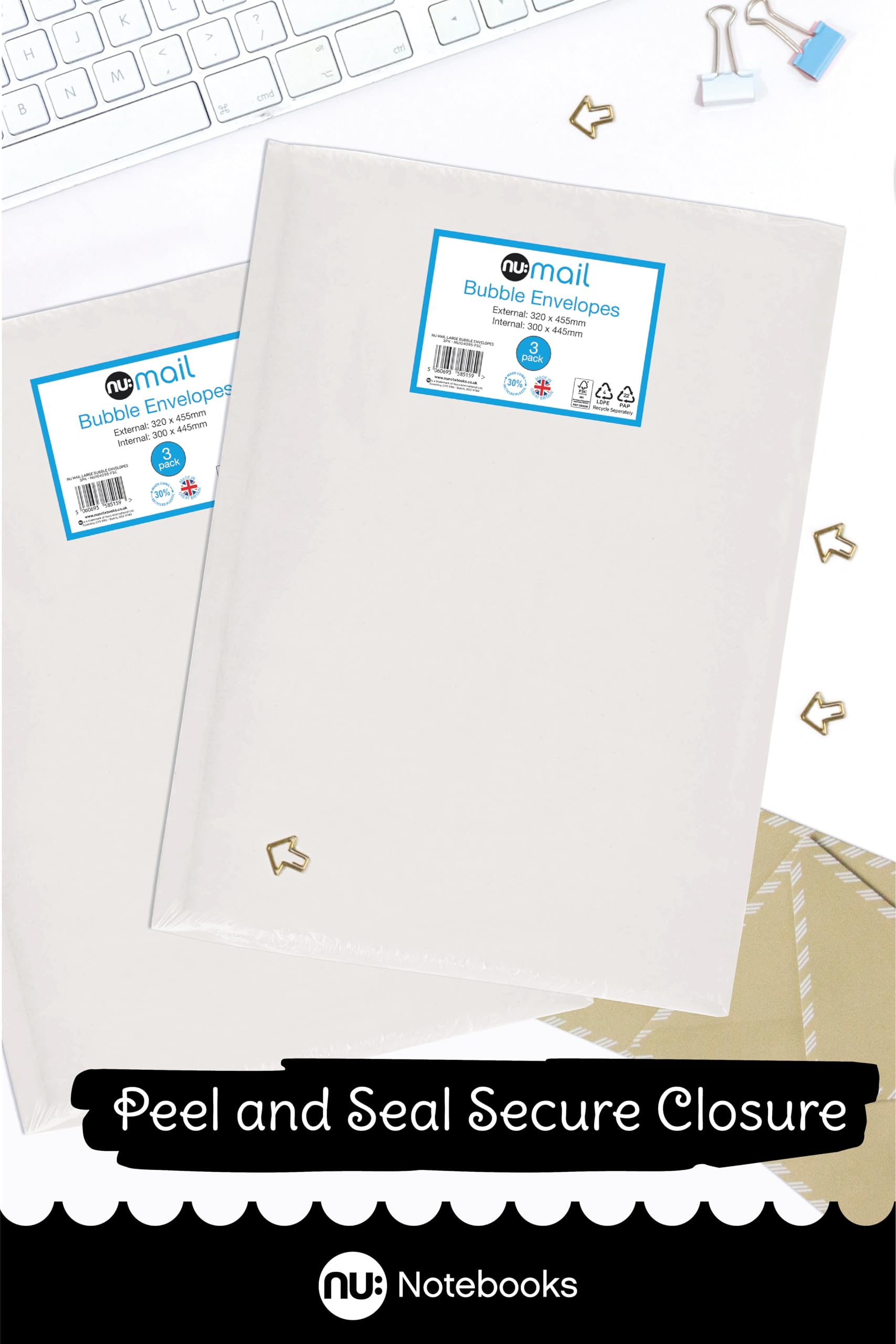 nu: Large Padded Bubble Envelope Mailers - 3 Pack | Self-Seal Protective Packaging | White 5