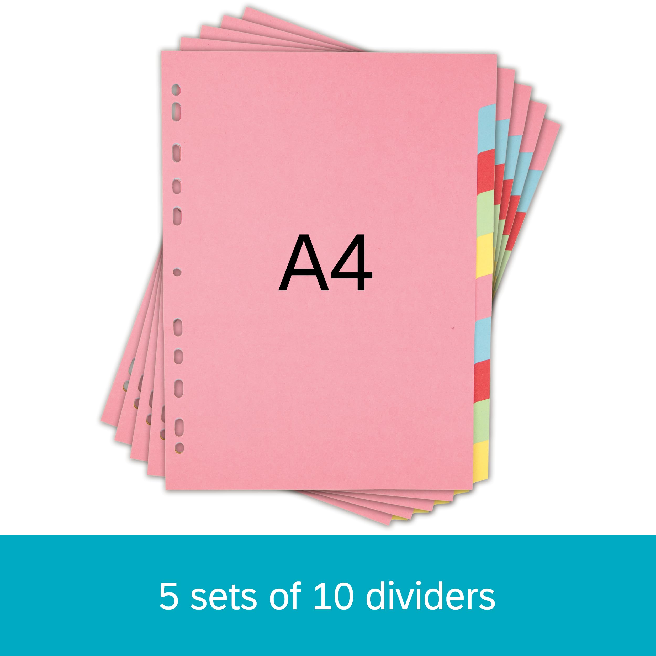 Elba 5 Pack A4 10 Part Card File Dividers - Pink Finish | Durable Cardboard
