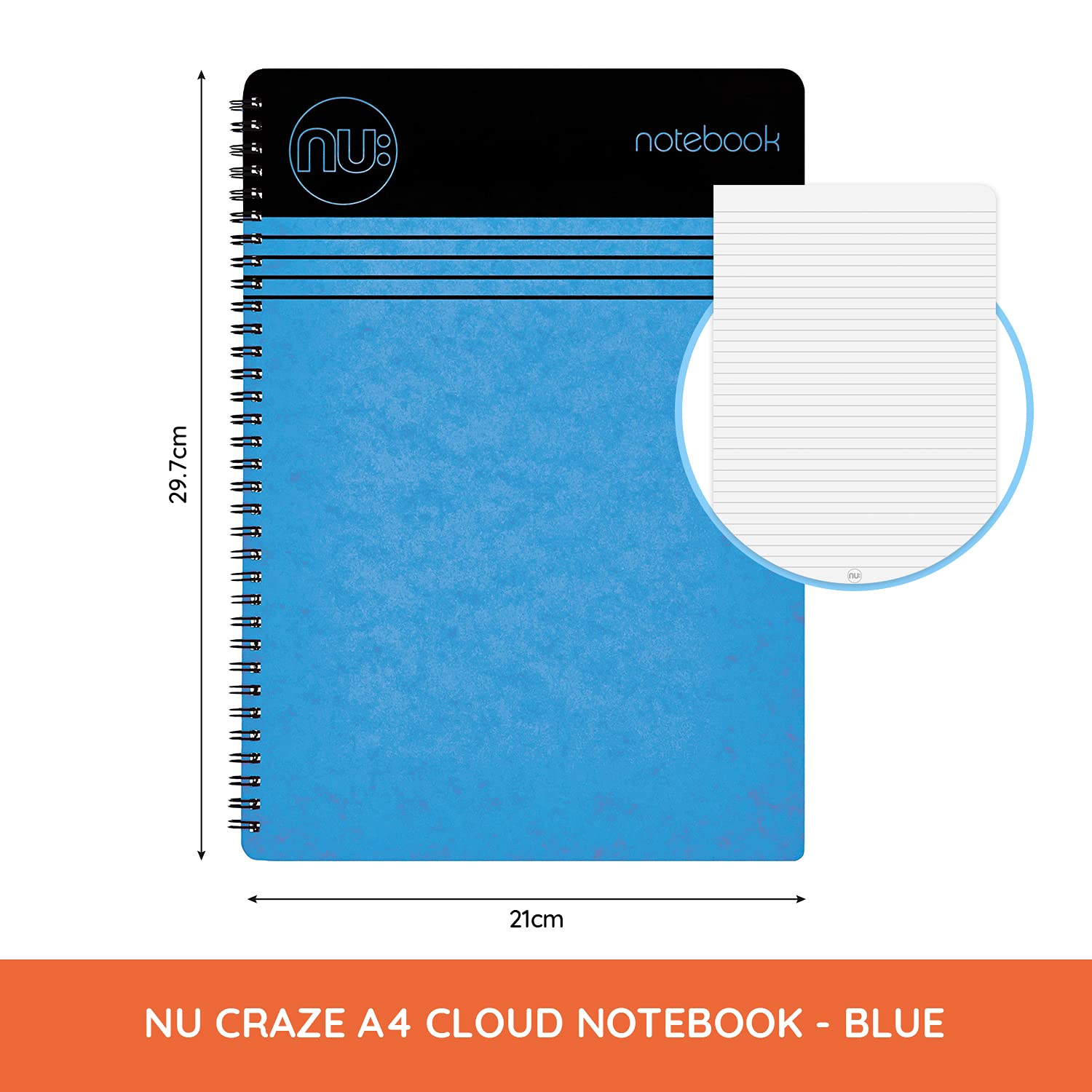 nu: Craze Cloud Range A4 Wirebound Notebook - Blue, 80gsm FSC Paper, Perforated 2