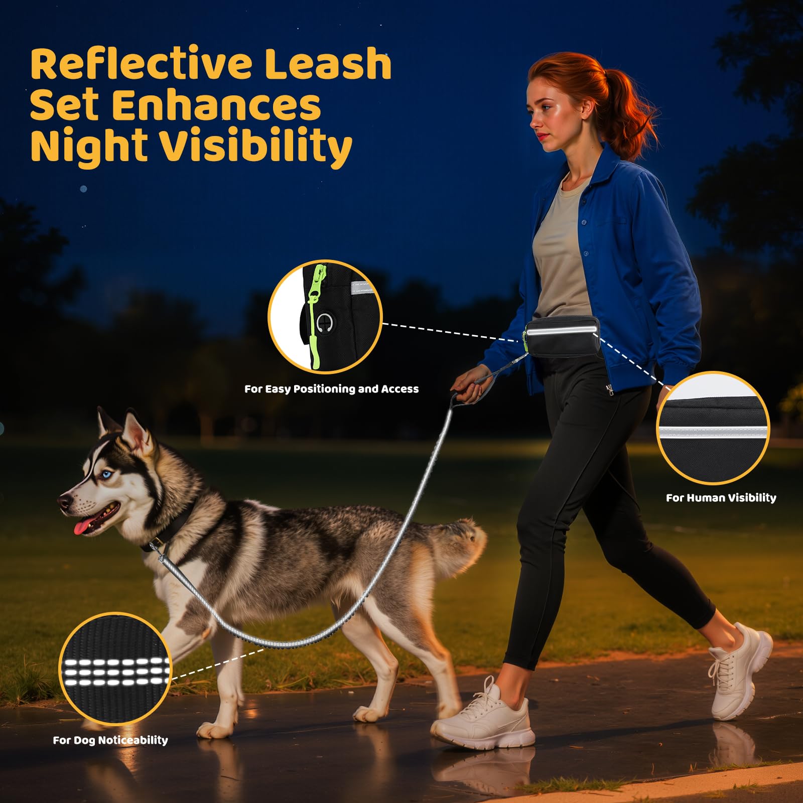 Euqvunn Hands Free Dog Lead - Adjustable 1.6m to 2.2m Bungee Leash with Waist Pack 5