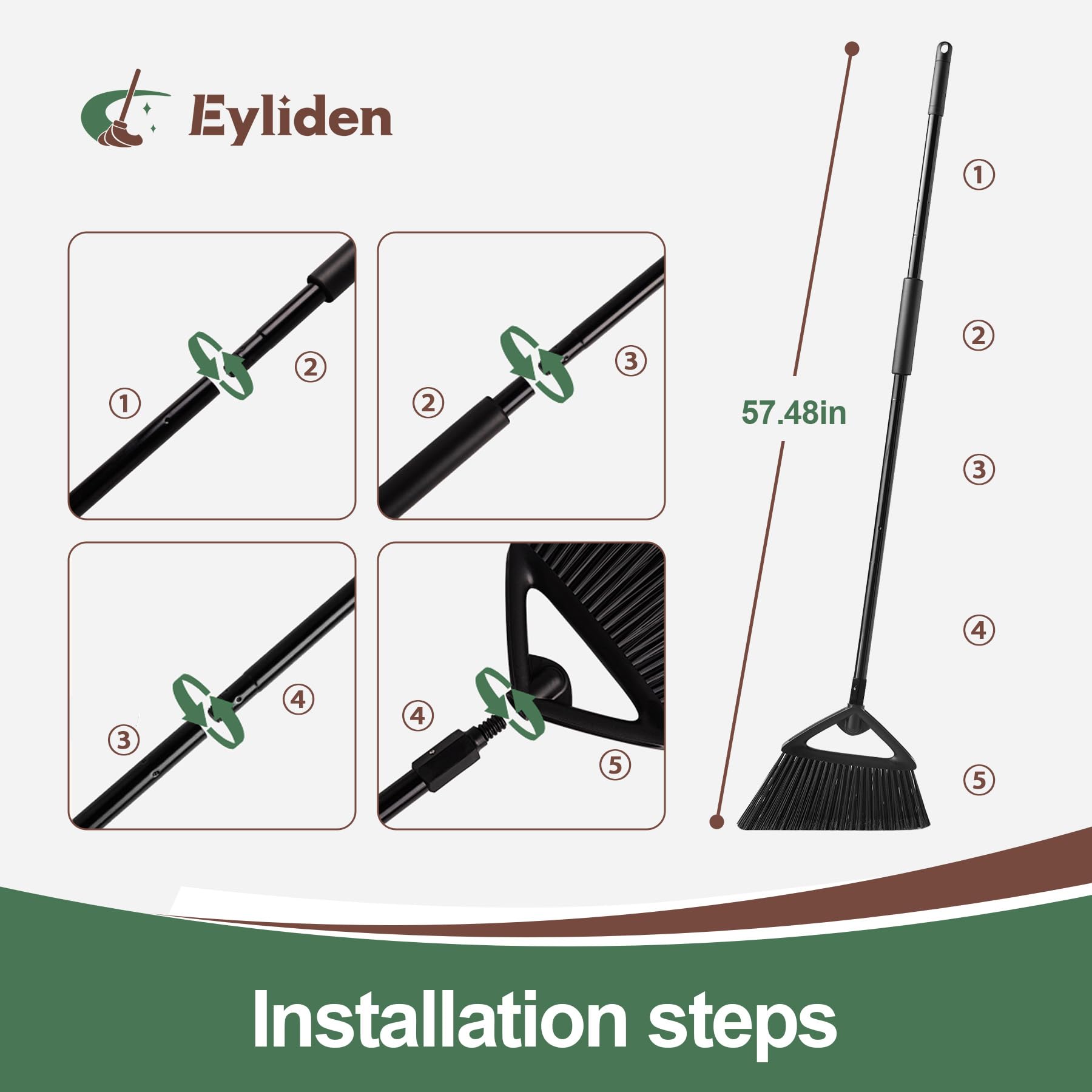 Eyliden Heavy Duty Angle Broom with Long Handle - 57.48 Inch Commercial Broom for Indoor & Outdoor Cleaning 3