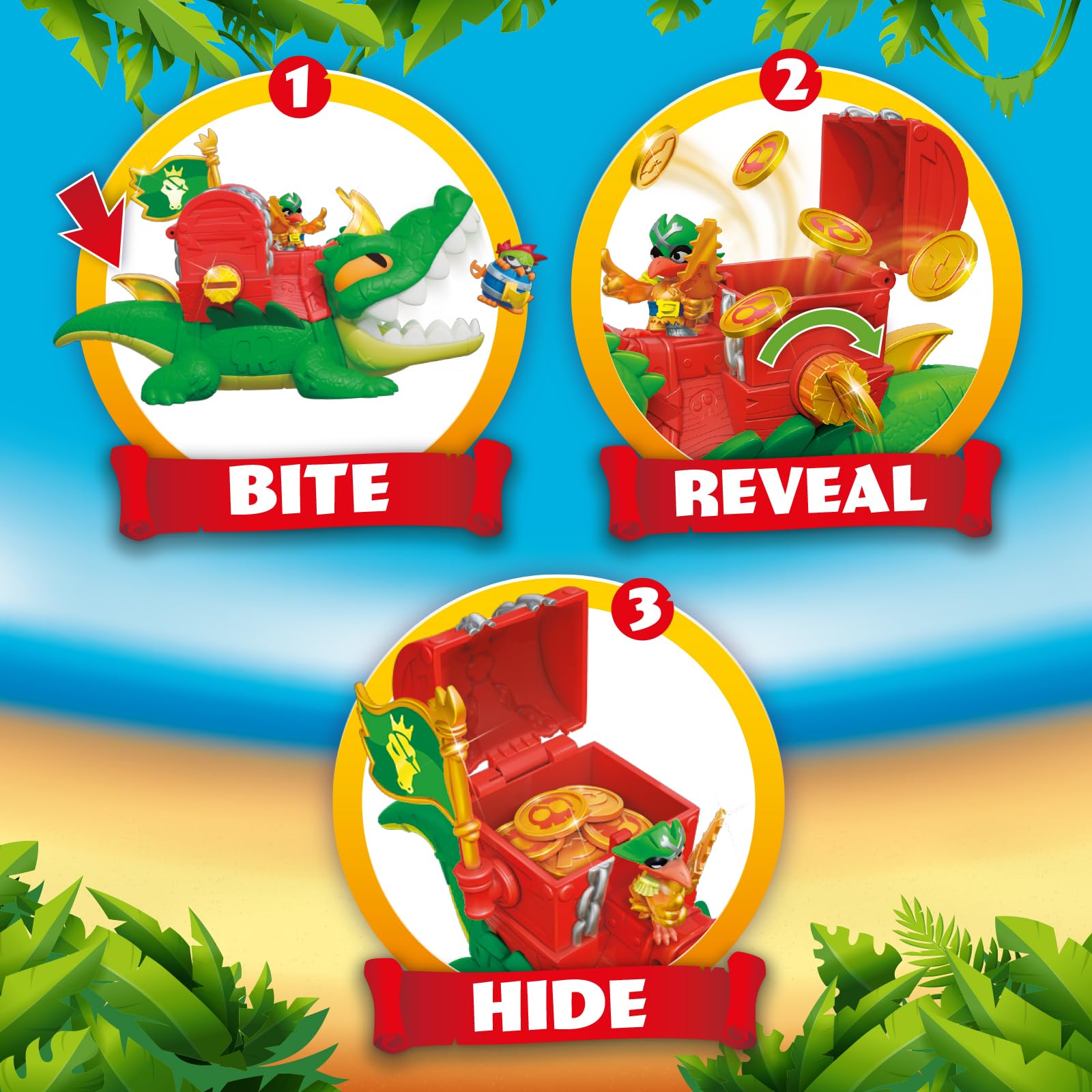 PIRATIX ADVENTURE WORLD King Croc Articulated Crocodile Figure | Includes Captain Jawcrush & Treasure