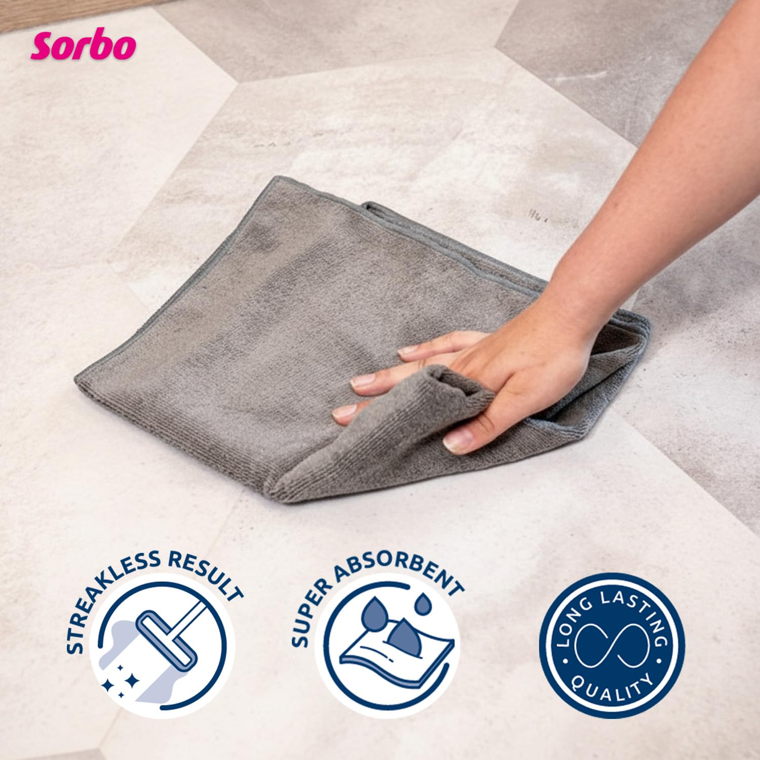 Sorbo Microfibre Floor Cloth - Streak Free, Super Absorbent, Multi-Purpose Cleaning | Grey 5