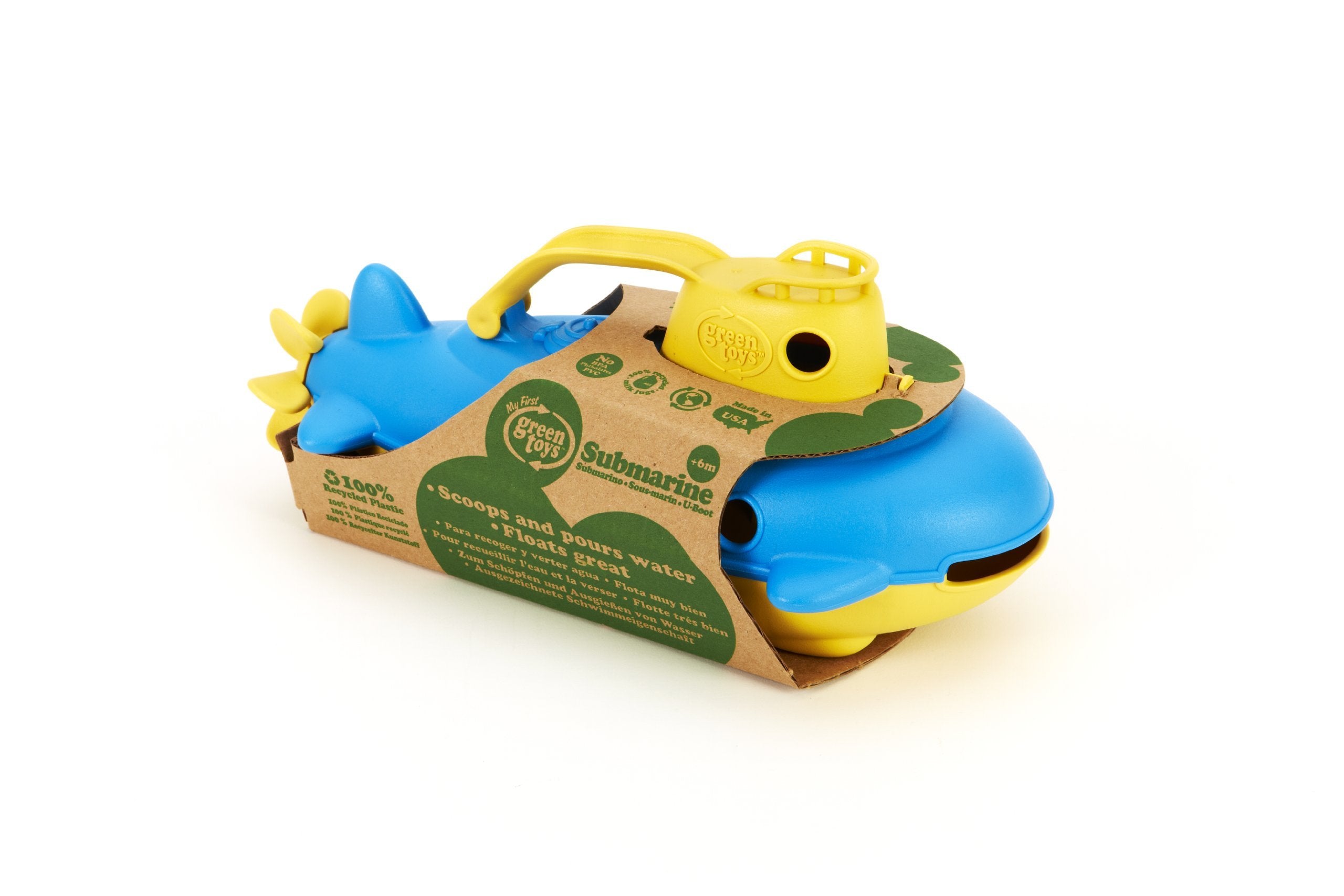 Green Toys Submarine - Yellow, Spinning Propeller, Scoop & Pour Fun | Ages 6+ Months 4