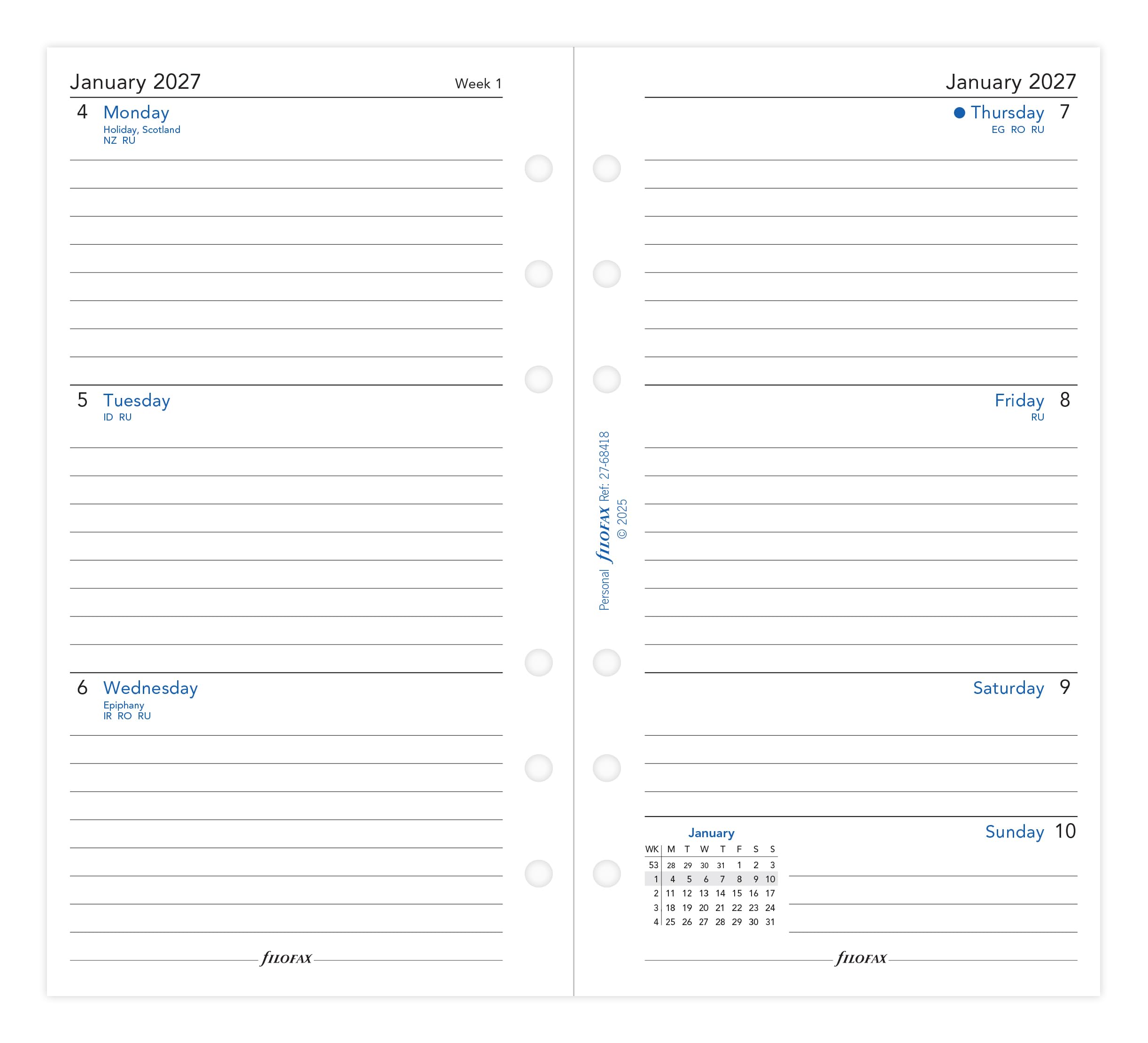 Filofax Personal Organiser Refill - 2027 Diary Week on Two Pages Lined | 95mm x 171mm 2
