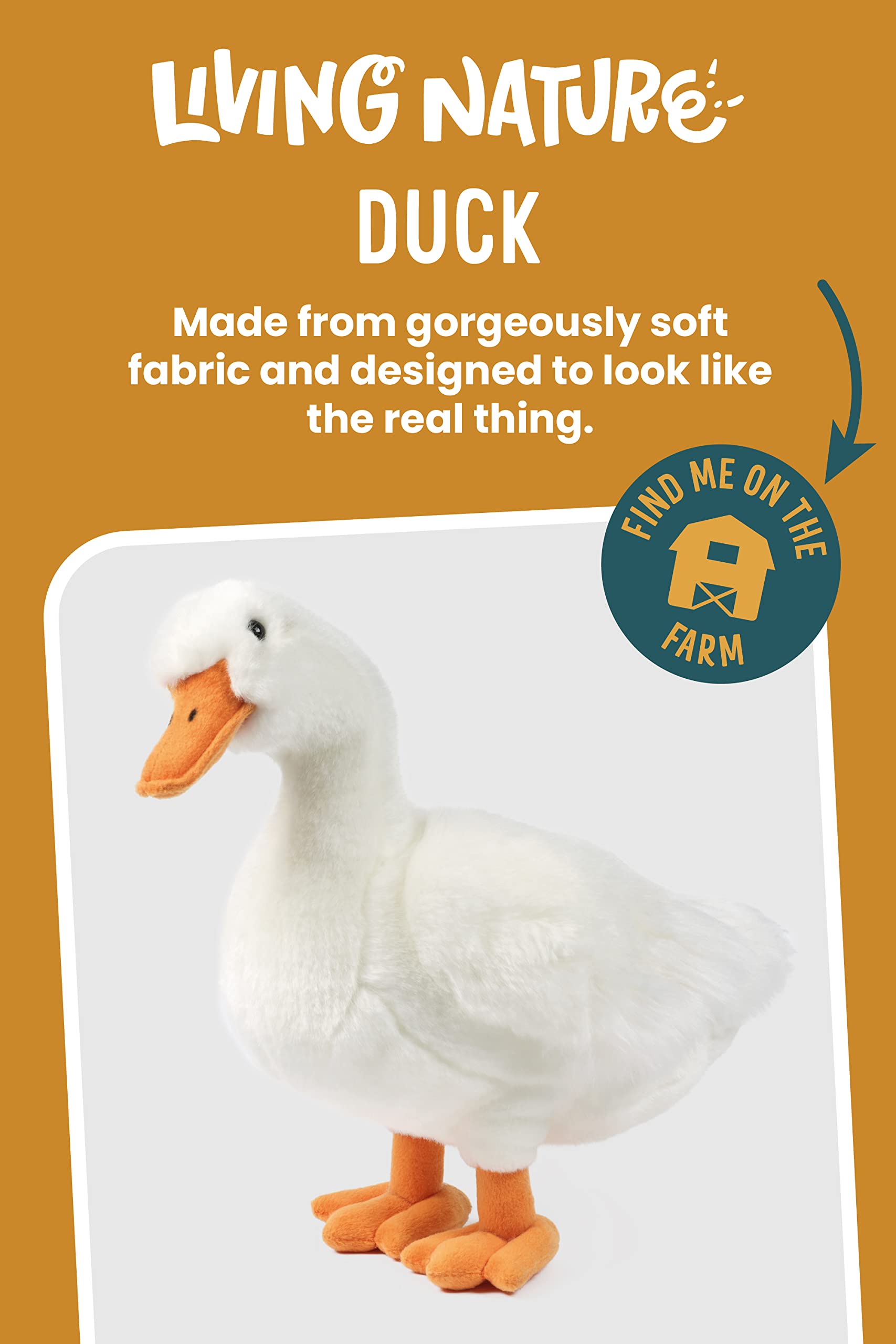 Living Nature Large Duck Plush Toy - Realistic Soft Cuddly Duck with Educational Fact Tag, 35cm 8