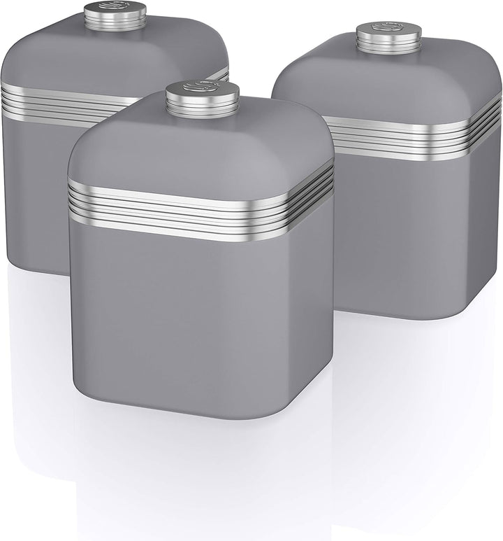 Swan SWKA1020GRN Retro Kitchen Storage Canisters, Grey, Set of 3