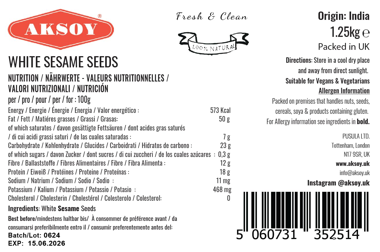 AKSOY Hulled Sesame Seeds - 100% Natural, Non-GMO, Fresh | 1250g 2
