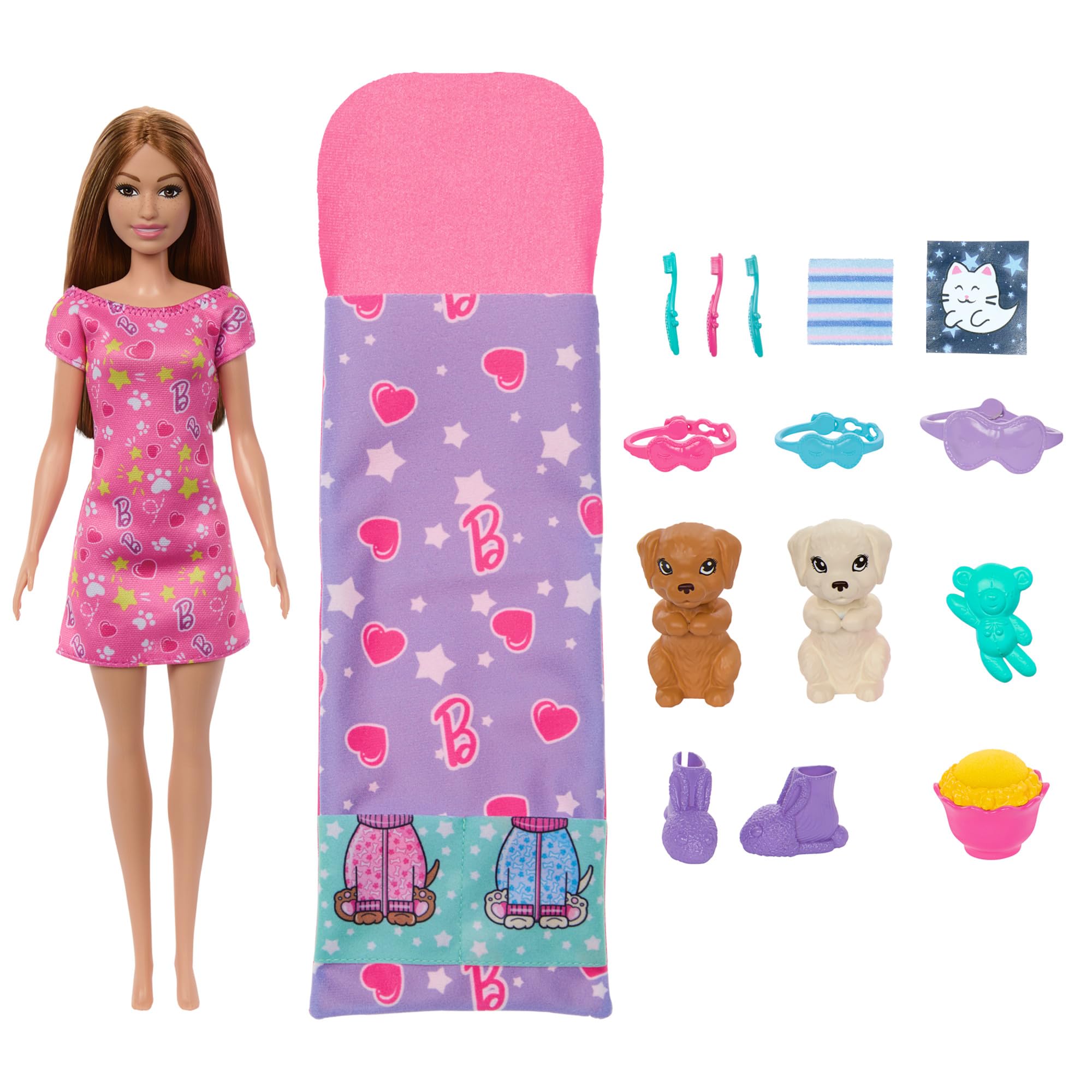 Barbie Puppy Slumber Party Playset with Doll, 2 Toy Dogs & 10+ Accessories
