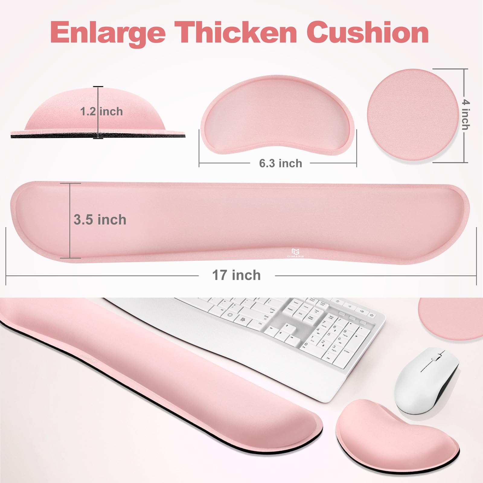Gimars Upgrade Enlarge Silky Gel Memory Foam Wrist Rest for Keyboard & Mouse | 3CM Thick | Pink 6