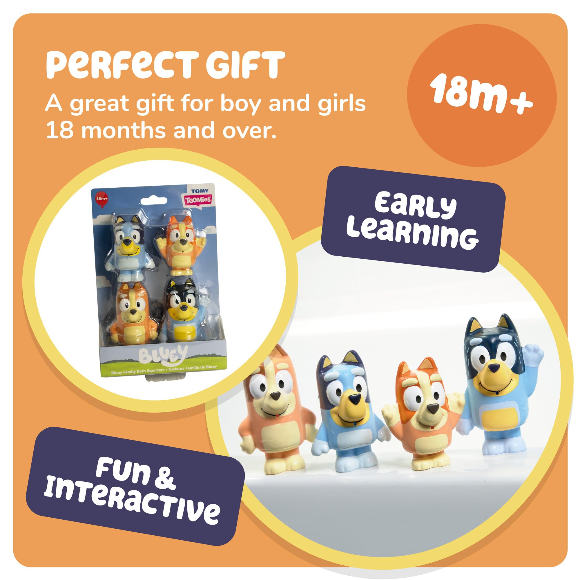 Toomies Bluey Family Bath Squirters 4-Pack - Squeeze & Squirt Water Toys for Toddlers 10