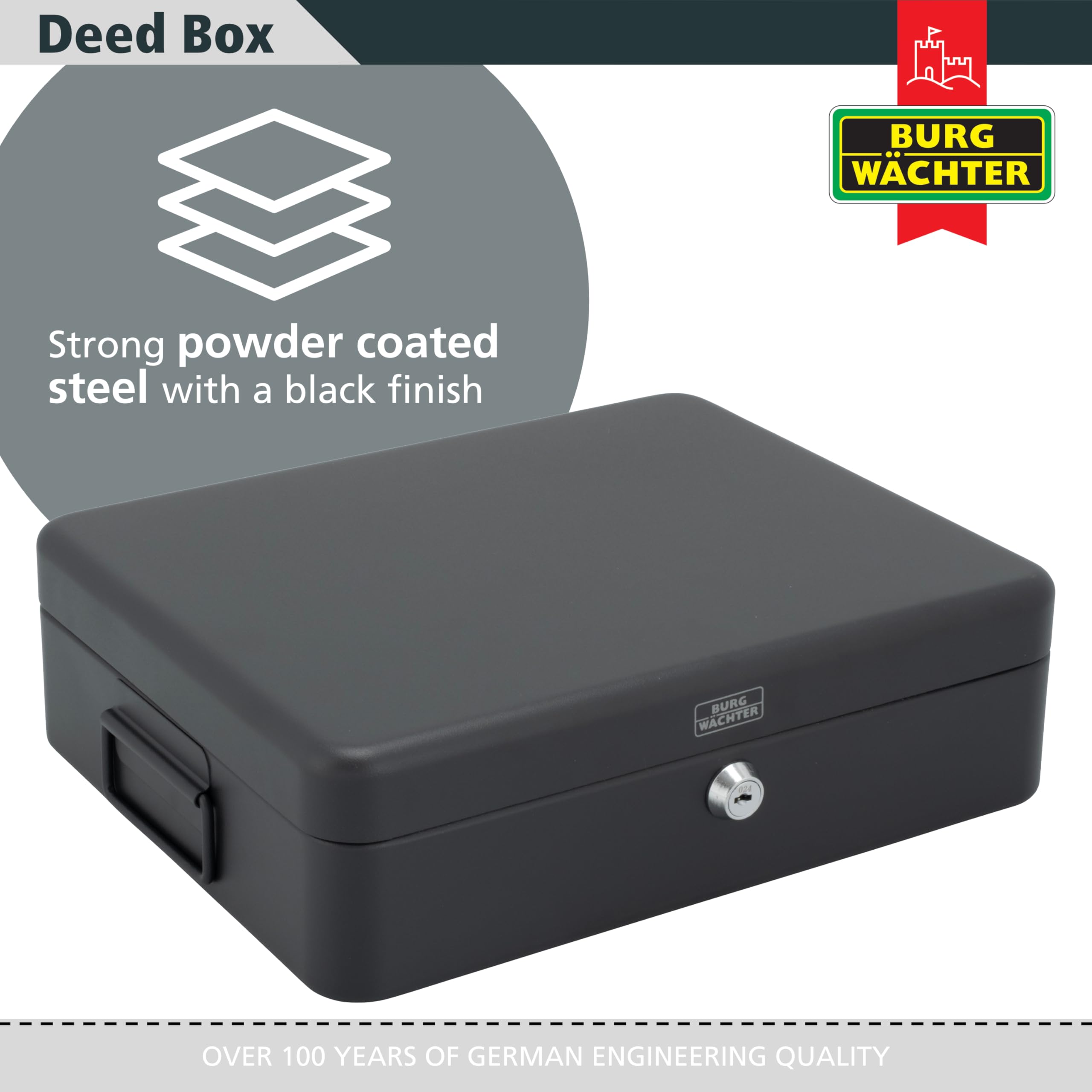 Sterling DB01 Deed Box - 12 Inch Capacity | Black Powder Coated Steel | Lockable 2