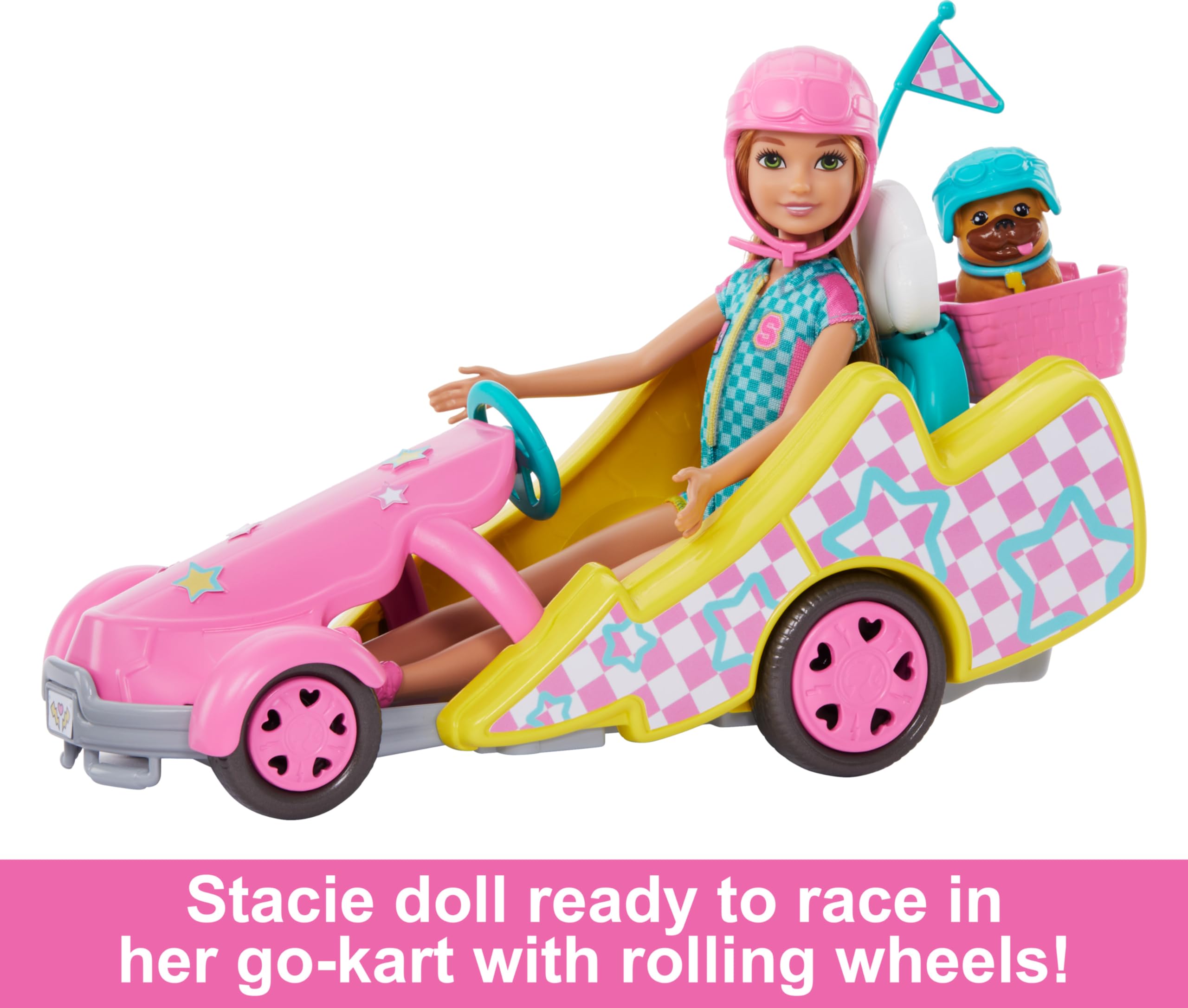 Barbie Stacie Doll with Go-Kart Car, Dog, Accessories & Sticker Sheet - Doll Playset for Kids 3+