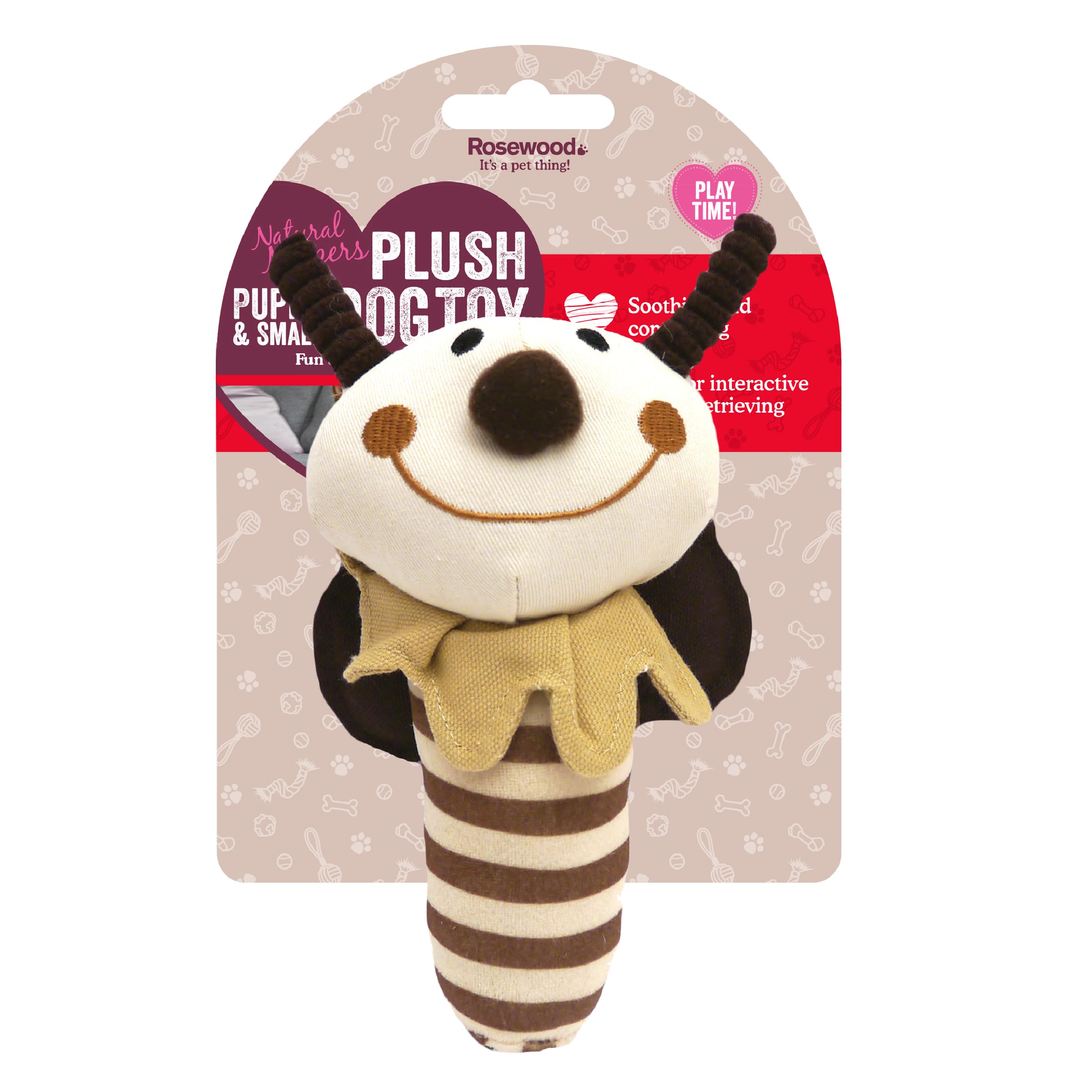 Rosewood Natural Nippers Shake and Rattle Puppy Chew Toy | Soft Plush | Lightweight