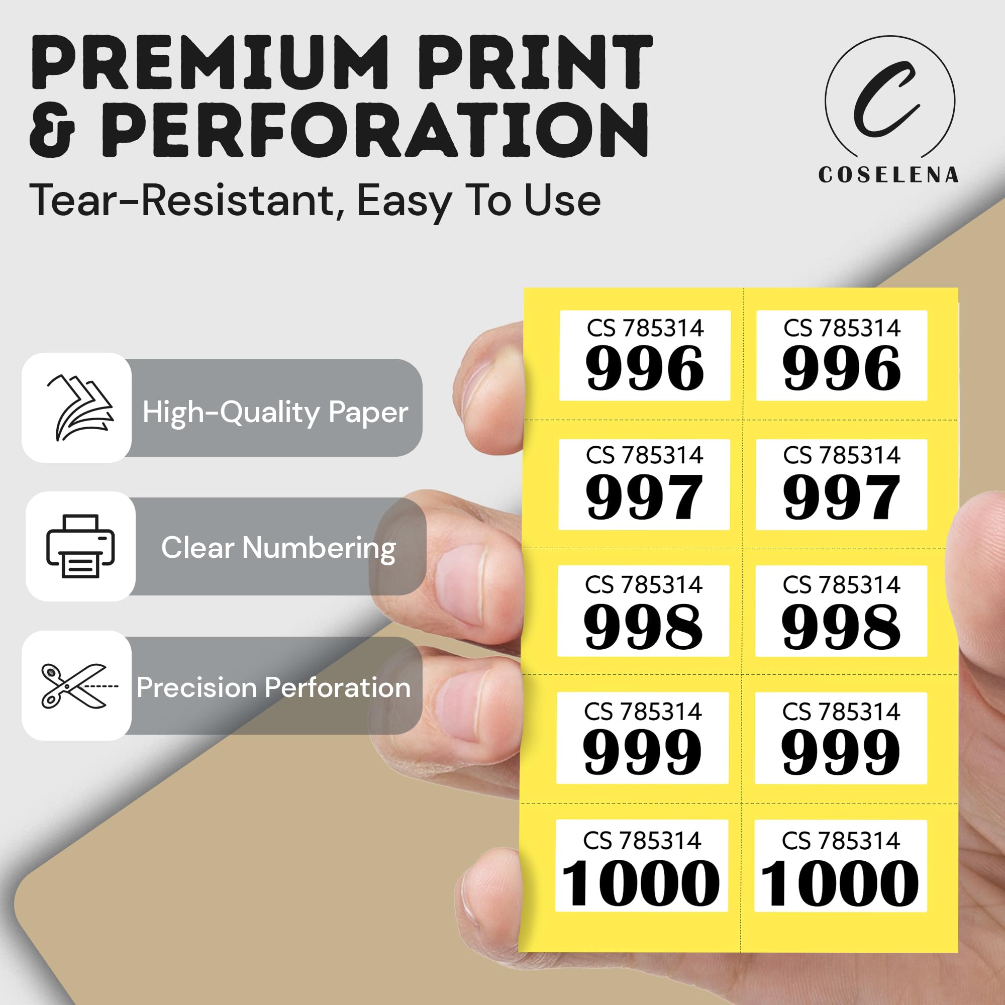 Coselena 5-Pack Numbered Raffle & Cloakroom Ticket Books | 1-1000 | Assorted Colors 7