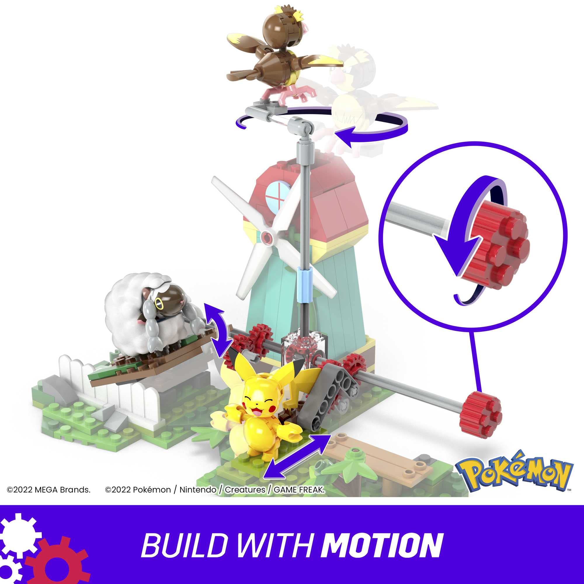 Mega Bloks Pokémon Countryside Windmill Building Set with Pikachu, Pidgey, Wooloo | 240 Pieces | Ages 7+ 4