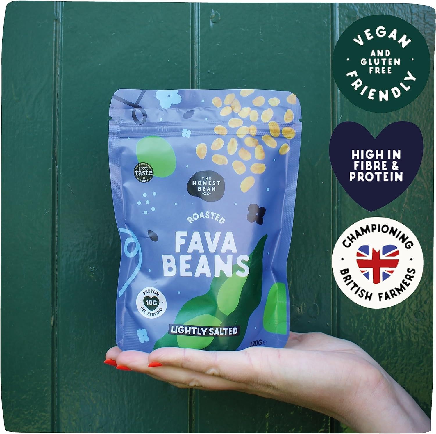 The Honest Bean Co Roasted Fava Bean Lightly Salted - High Protein Vegan Snack | 120g Pack of 6 5