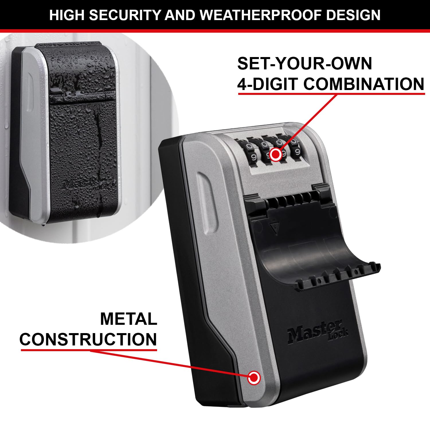 Master Lock 5481EURD Wall Mounted Key Safe - High Security Aluminium Body | Increased Capacity | Weather Resistant 4