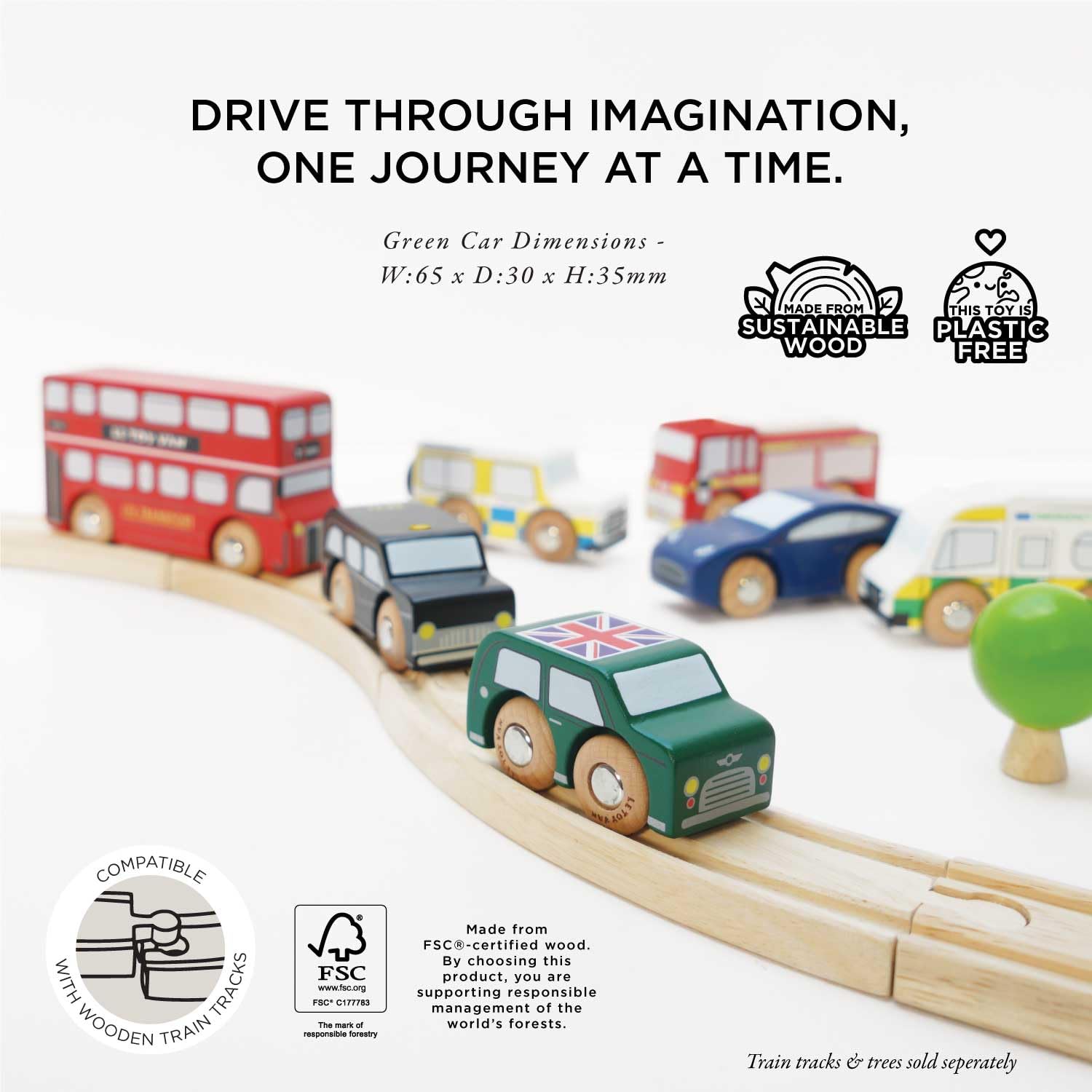 Le Toy Van Iconic Wooden London Themed Toy Car Play Set - 7 Pieces | Train Track Compatible