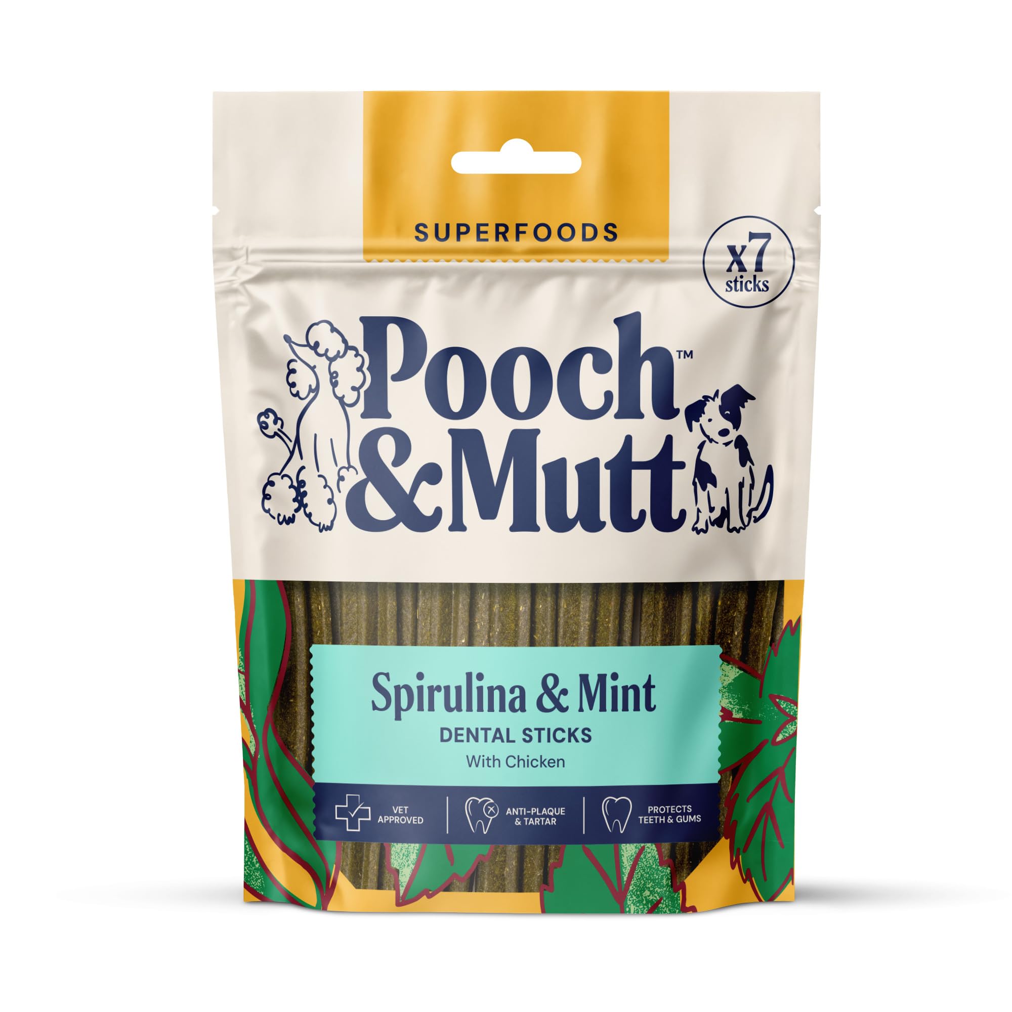 Pooch & Mutt Superfood Dental Sticks - Spirulina & Mint Flavor, 7 Sticks 1