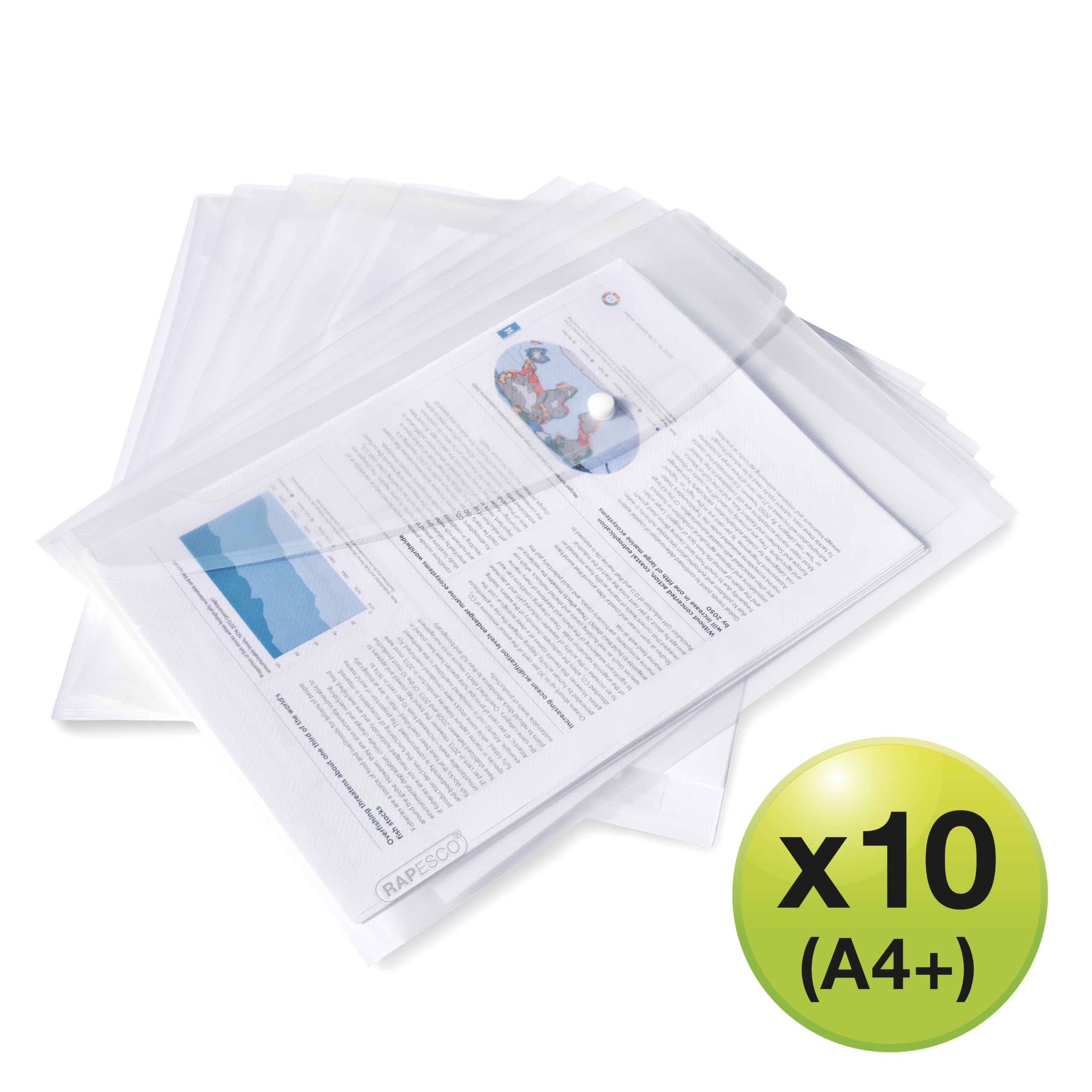 RAPESCO 1816 ECO Popper Wallets - A4+, Clear Transparent, 10 Pack | 150 Sheet Capacity 3