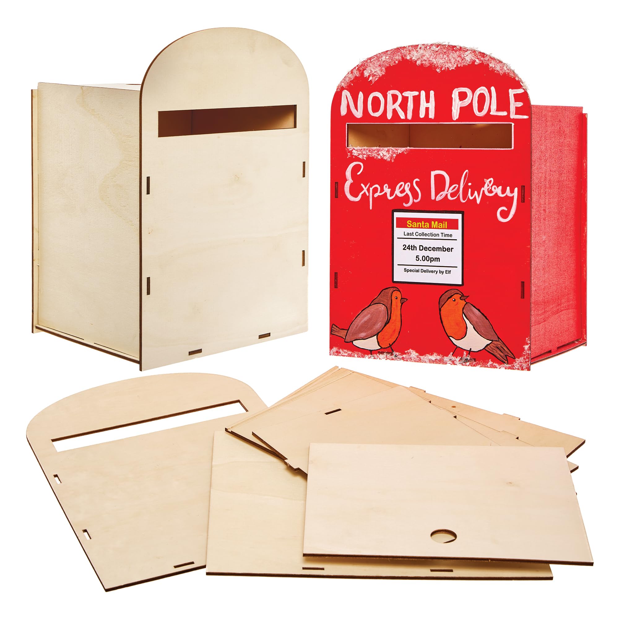 Baker Ross FX846 Wood Post Box Kit - Paintable Craft for Kids | Assembled Size 23x23x33cm | 1 Kit
