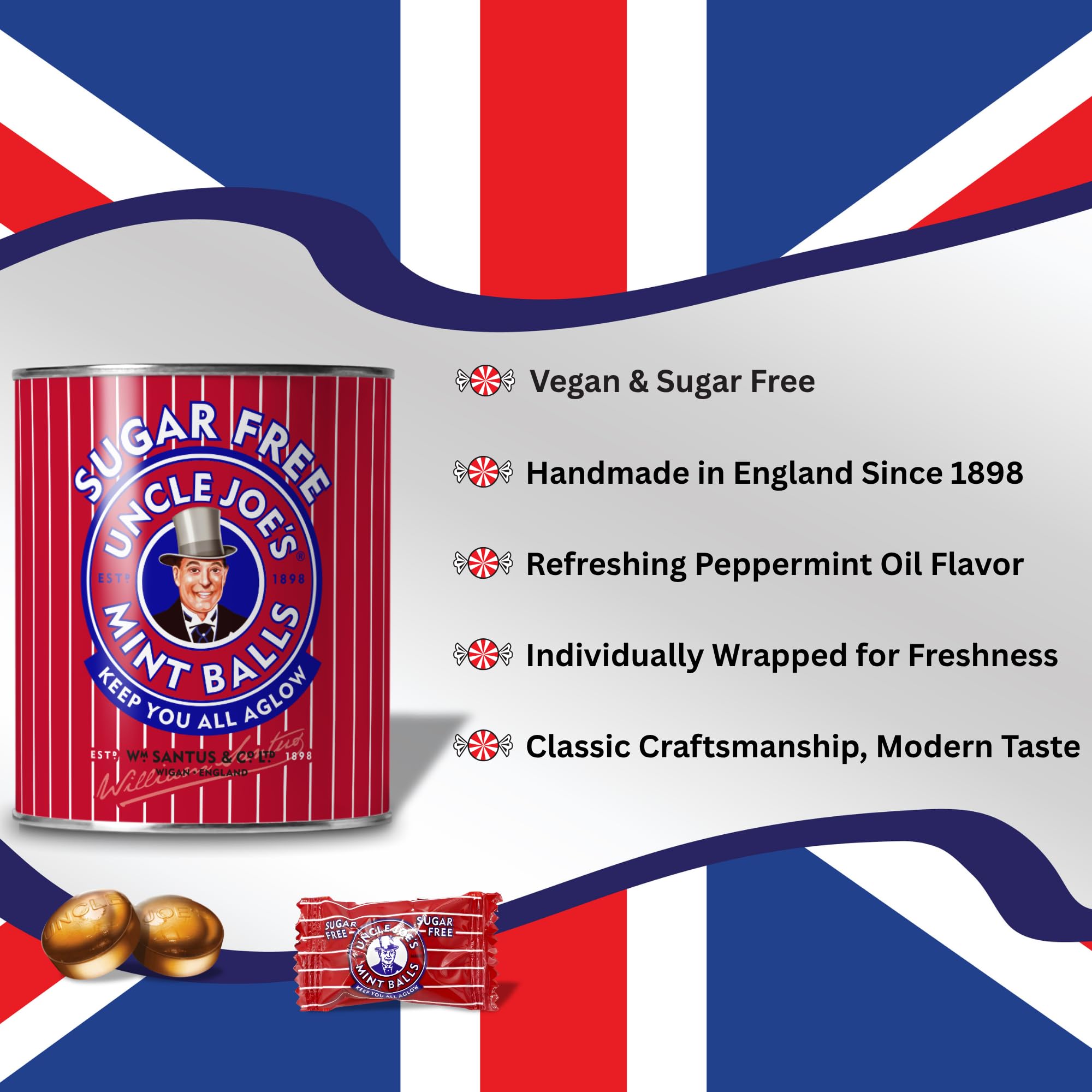 UNCLE JOE'S MINT BALLS Sugar Free Mint Balls - 120g Tin | Gluten-Free | Vegetarian 5