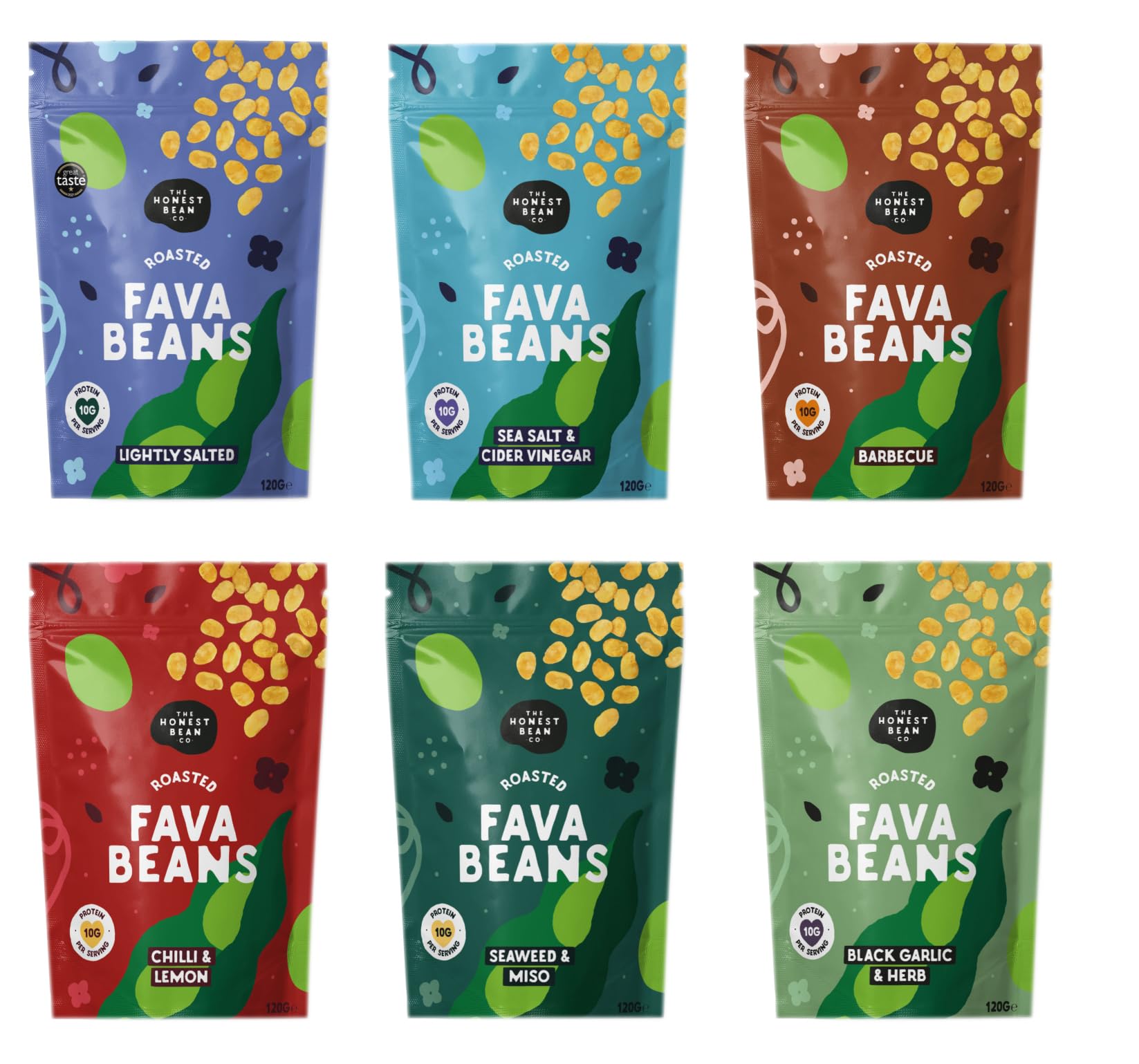 The Honest Bean Co Roasted Fava Bean Variety Pack - 6 Flavors, High Protein, Vegan Friendly, 720g 1