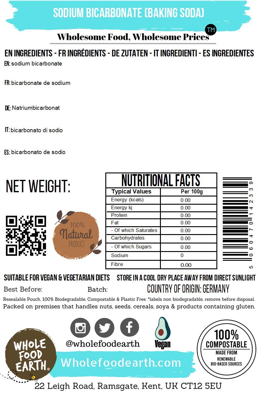 Wholefood Earth Sodium Bicarbonate Baking Soda Powder - 1 kg | Versatile Leavening & Cleaning Agent 2