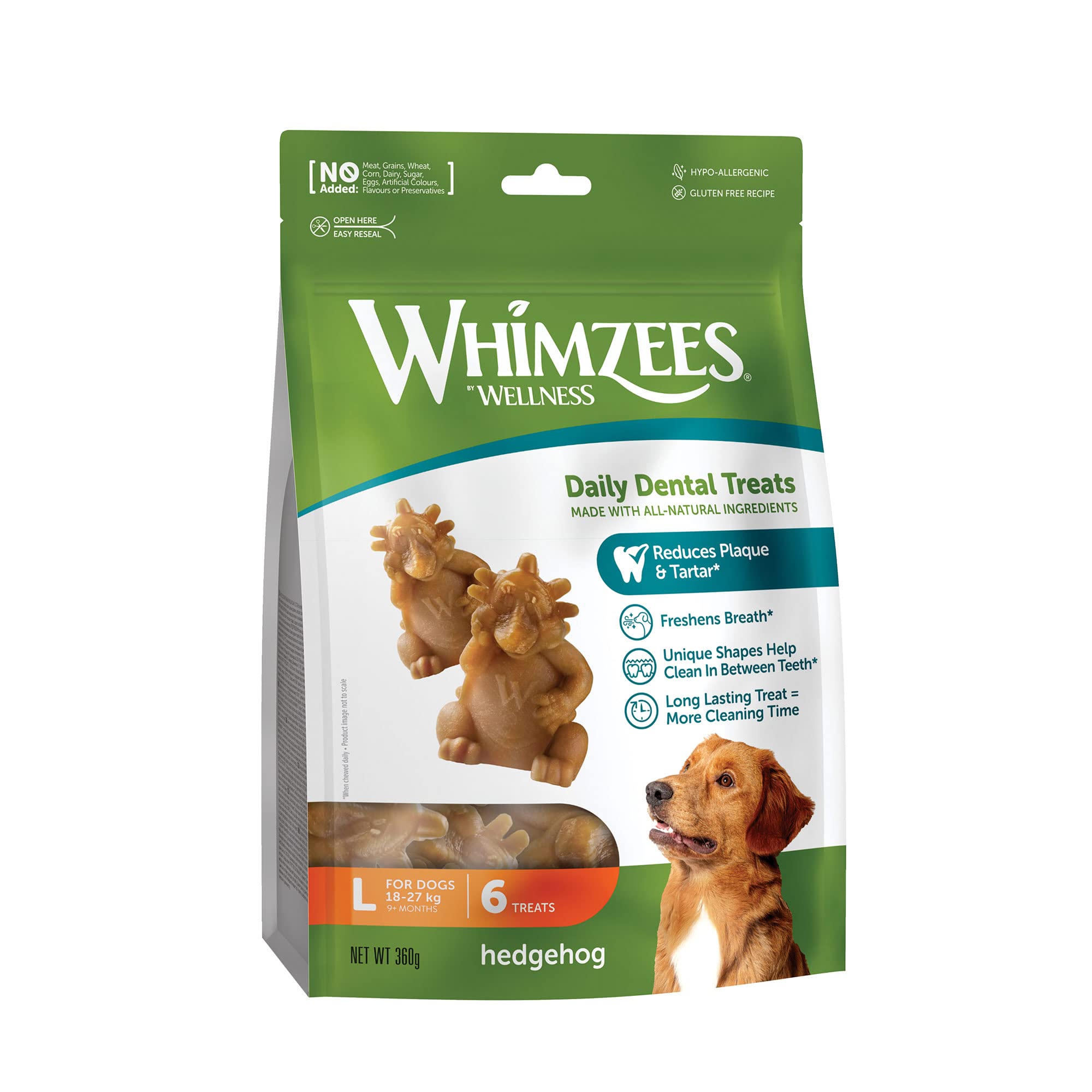 WHIMZEES By Wellness Hedgehog Dental Sticks - Natural, Grain-Free, Large Breed (18-27 kg) | 6 Count 1