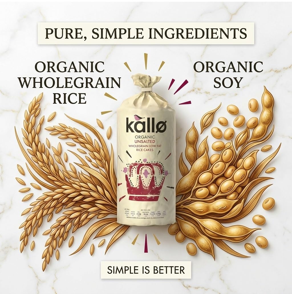 Kallo Organic Unsalted Wholegrain Rice Cakes - 130g Pack of 12