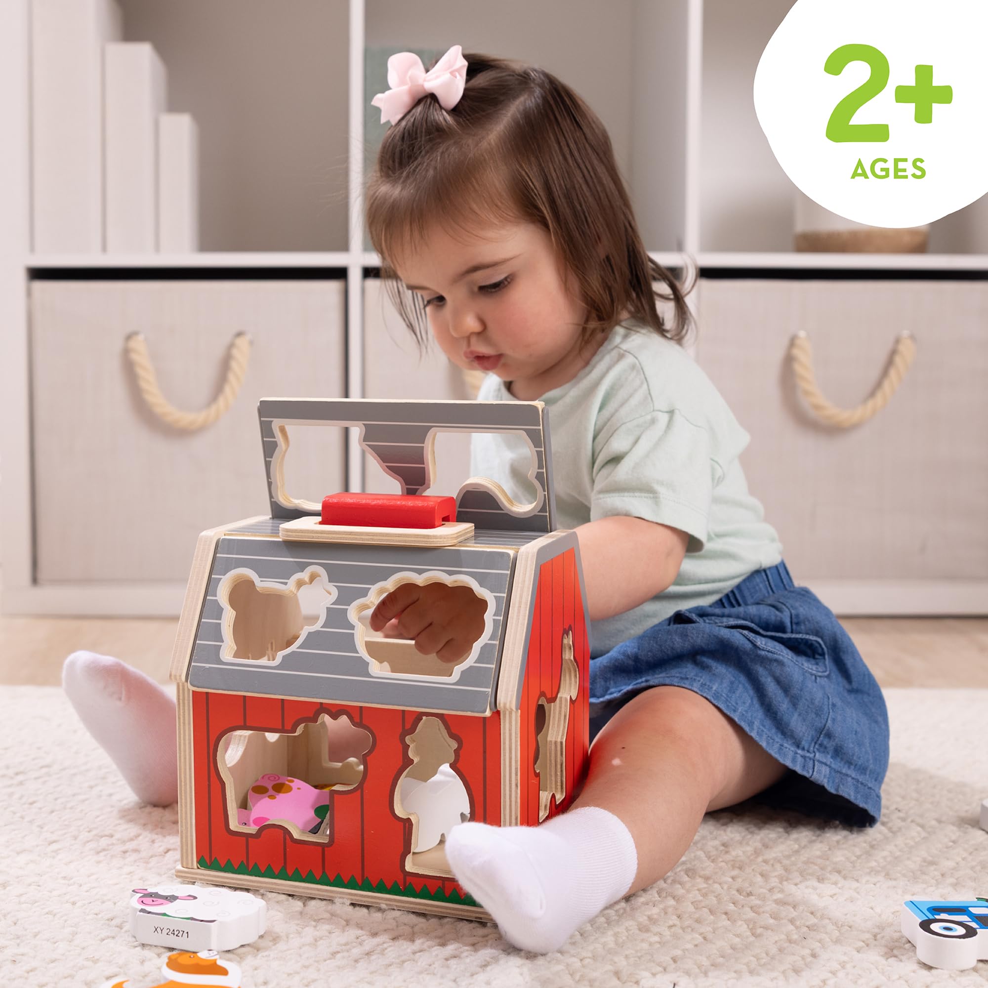 Melissa & Doug Wooden Take-Along Sorting Barn | 10 Chunky Farm Pieces | Ages 2+