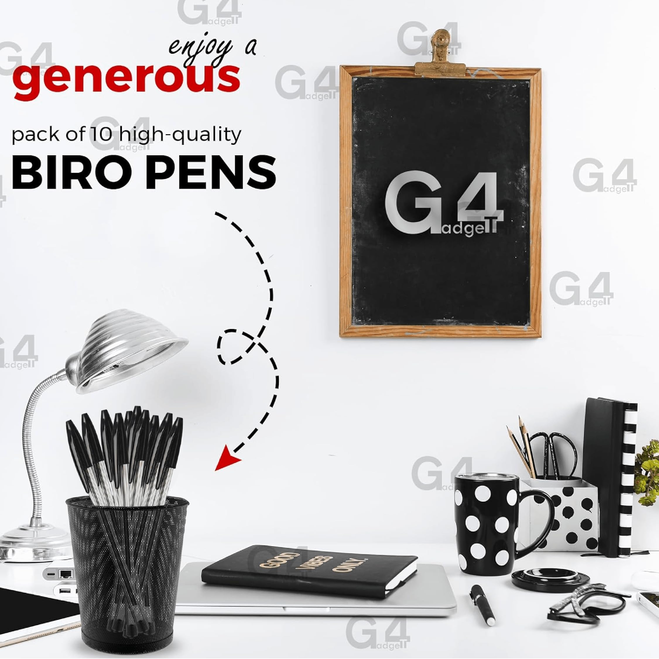 G4GADGET Premium Ballpoint Pens - Pack of 10 Black Ink Medium Tip | 0.5mm Line | Ergonomic Grip 5