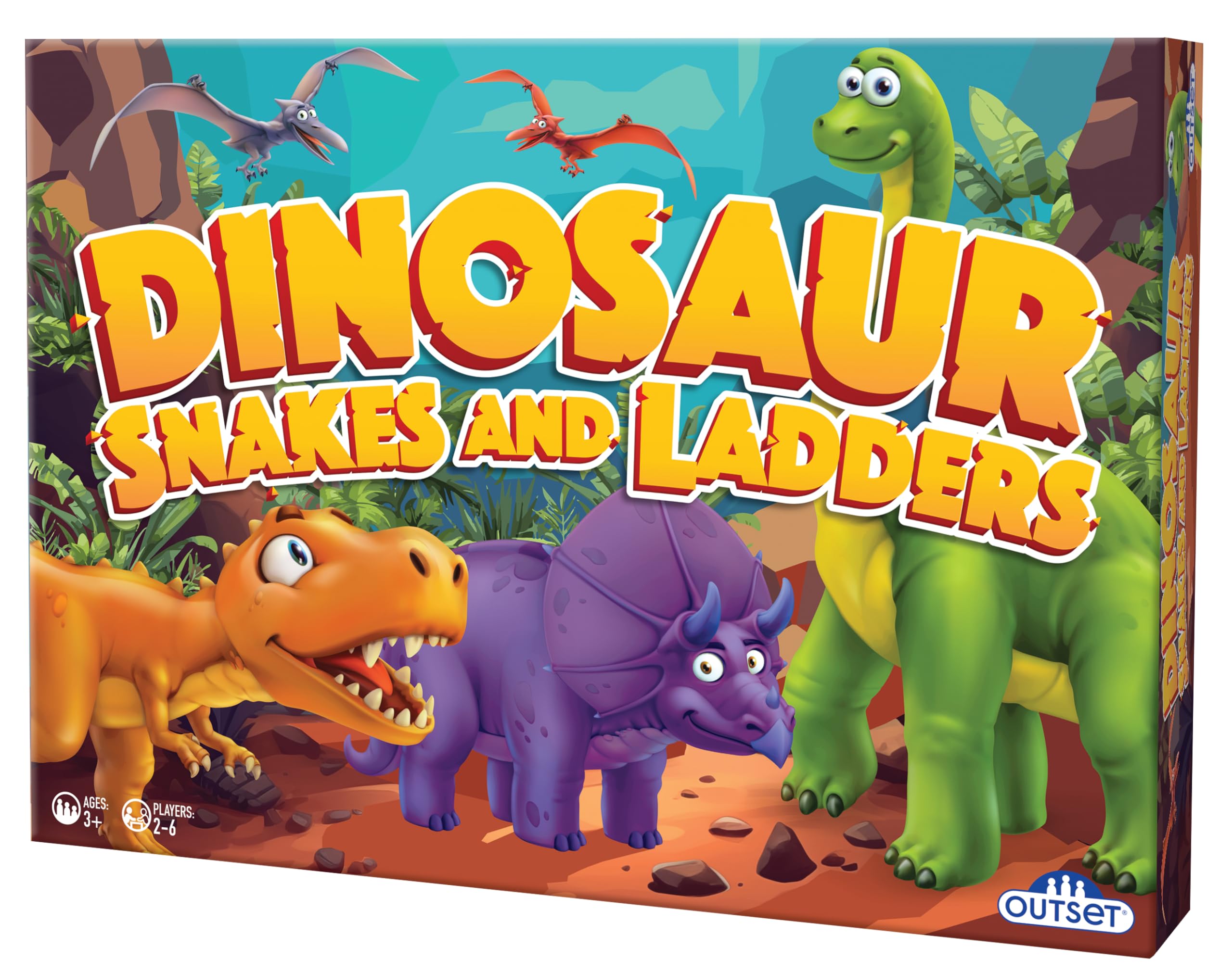 Outset Media Dinosaur Snakes & Ladders Board Game | Ages 3+ | 2-6 Players | No Reading Required 5