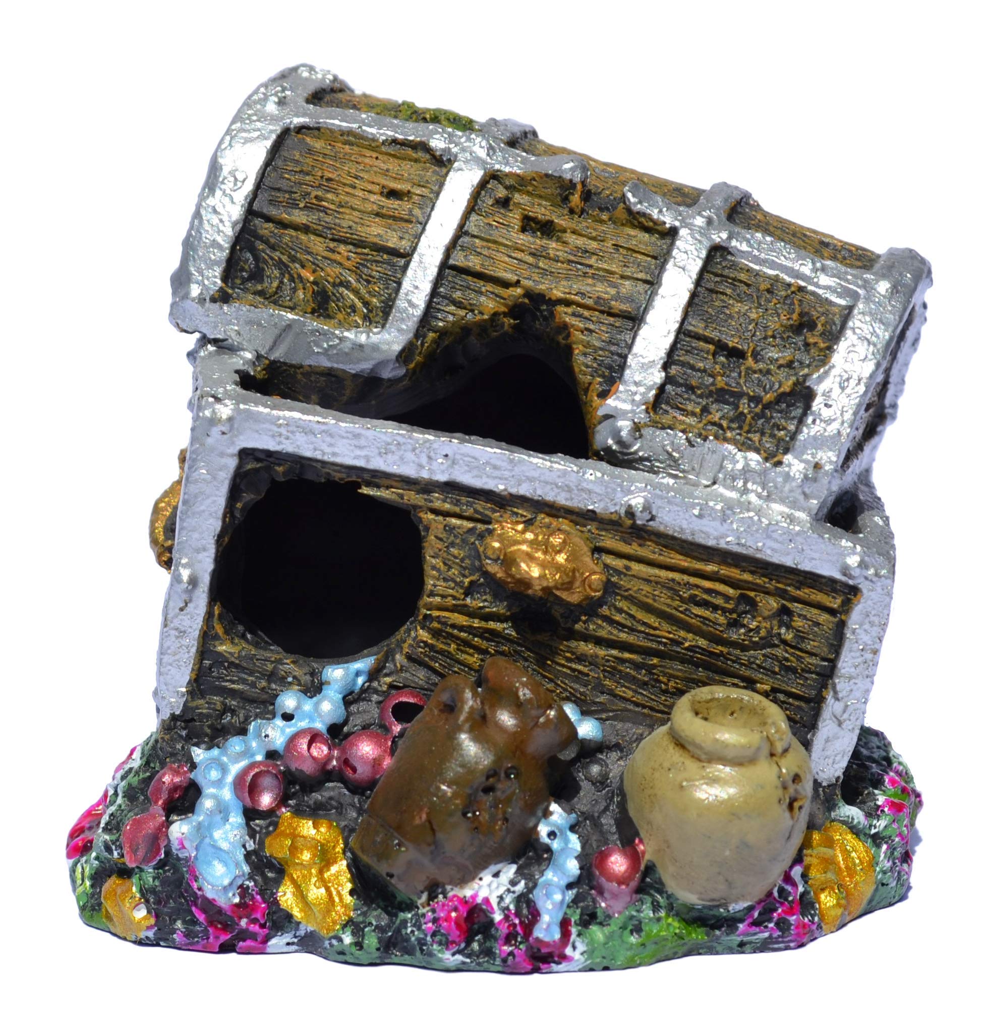 Supa Treasure Chest Aquarium Ornament | Non-Toxic Polyresin | Safe for Coldwater & Tropical Tanks | 6cm L x 7.5cm W x 6.5cm H