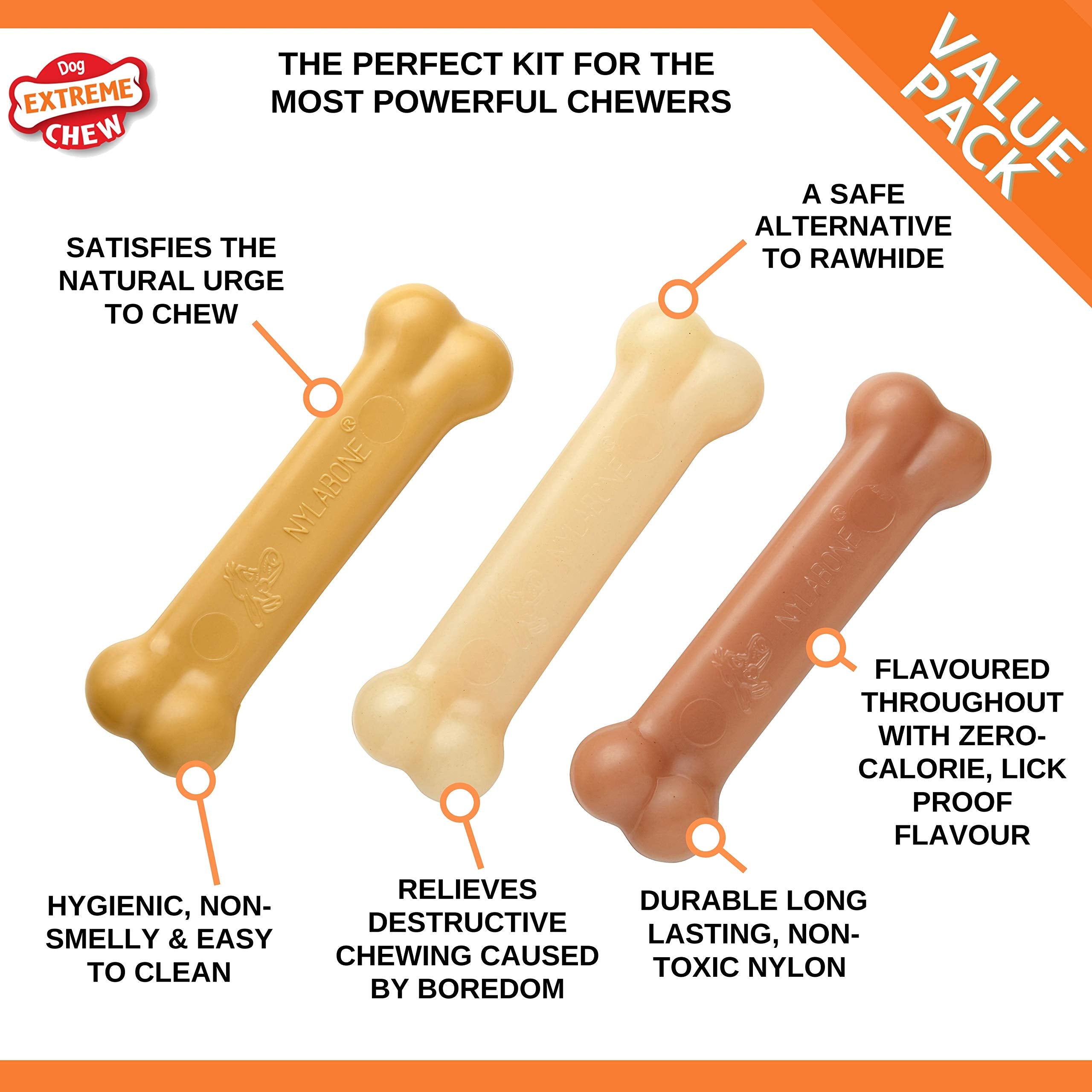 Nylabone Extreme Tough Dog Chew Toy - Durable Nylon, Small Dogs, Peanut Butter/Chicken/Bacon Flavor 4