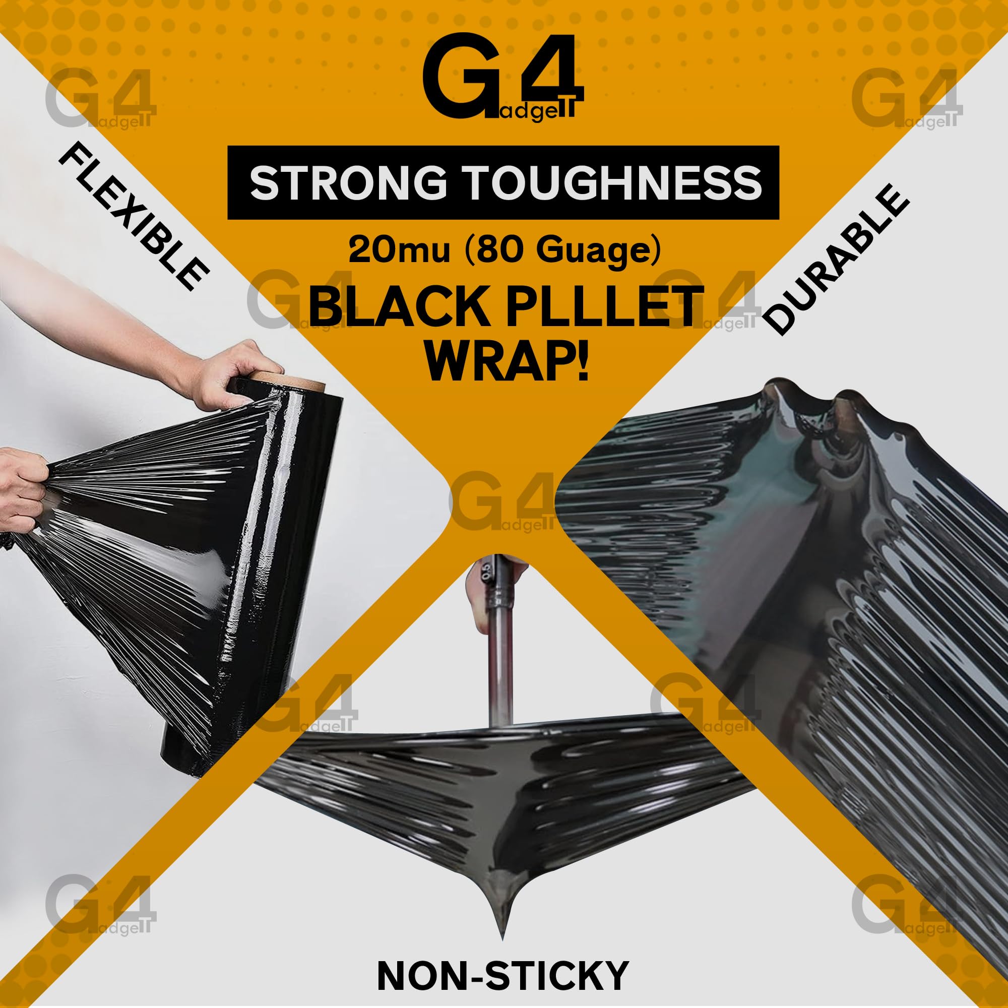 G4GADGET Black Pallet Stretch Film - 400mm x 150m | 17 Micron Thickness | 750g Roll
