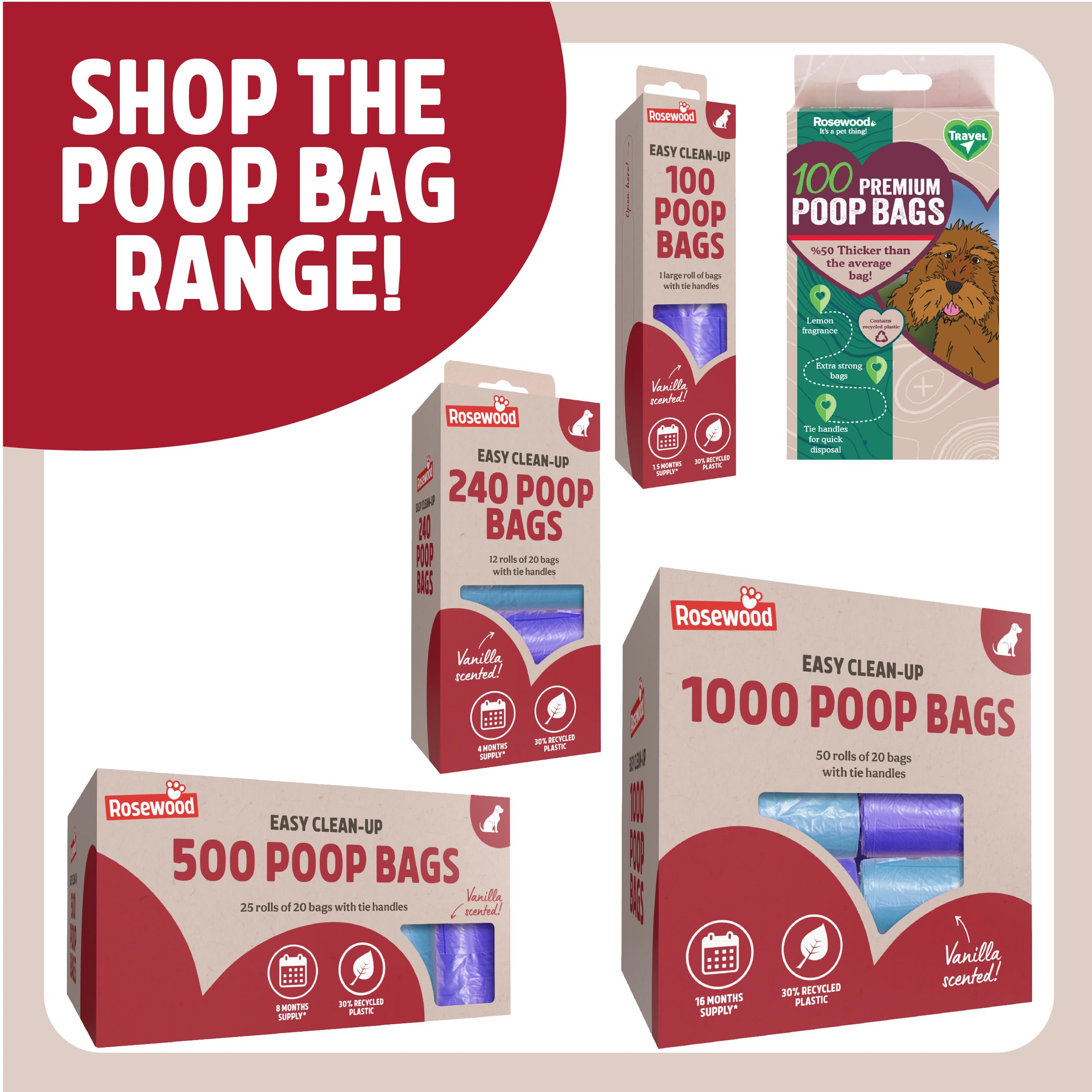 Rosewood Dog Poo Bags with Handles - 500 Bags | Vanilla Scented | Made with Recycled Plastic 7
