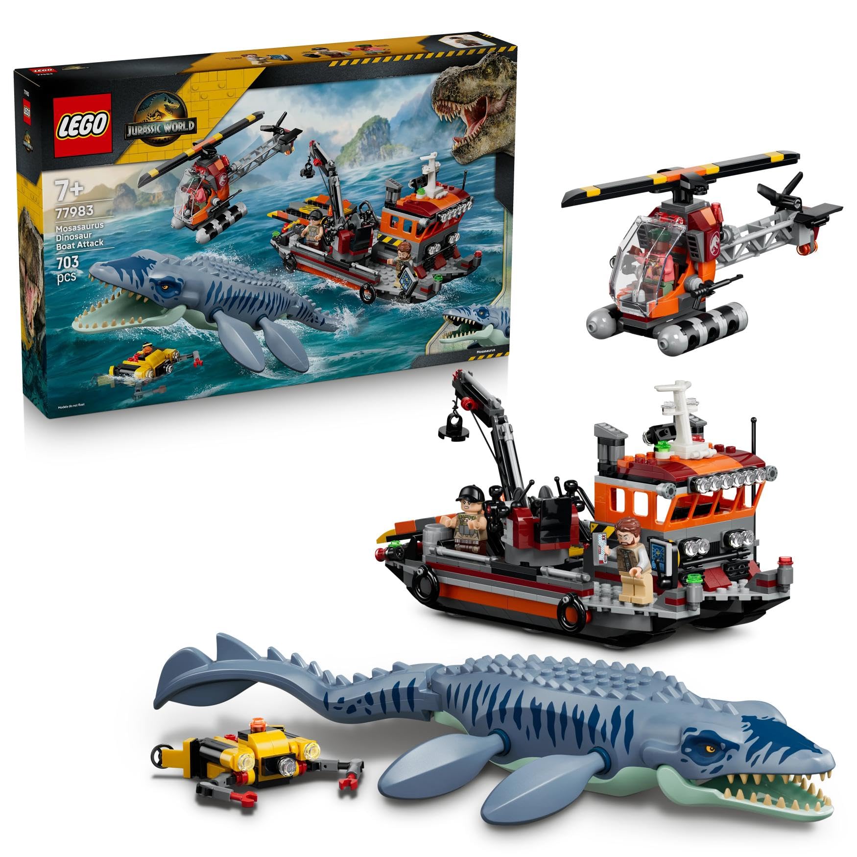 LEGO Jurassic World Mosasaurus Dinosaur Boat Attack Building Set (7+) - 77983 1