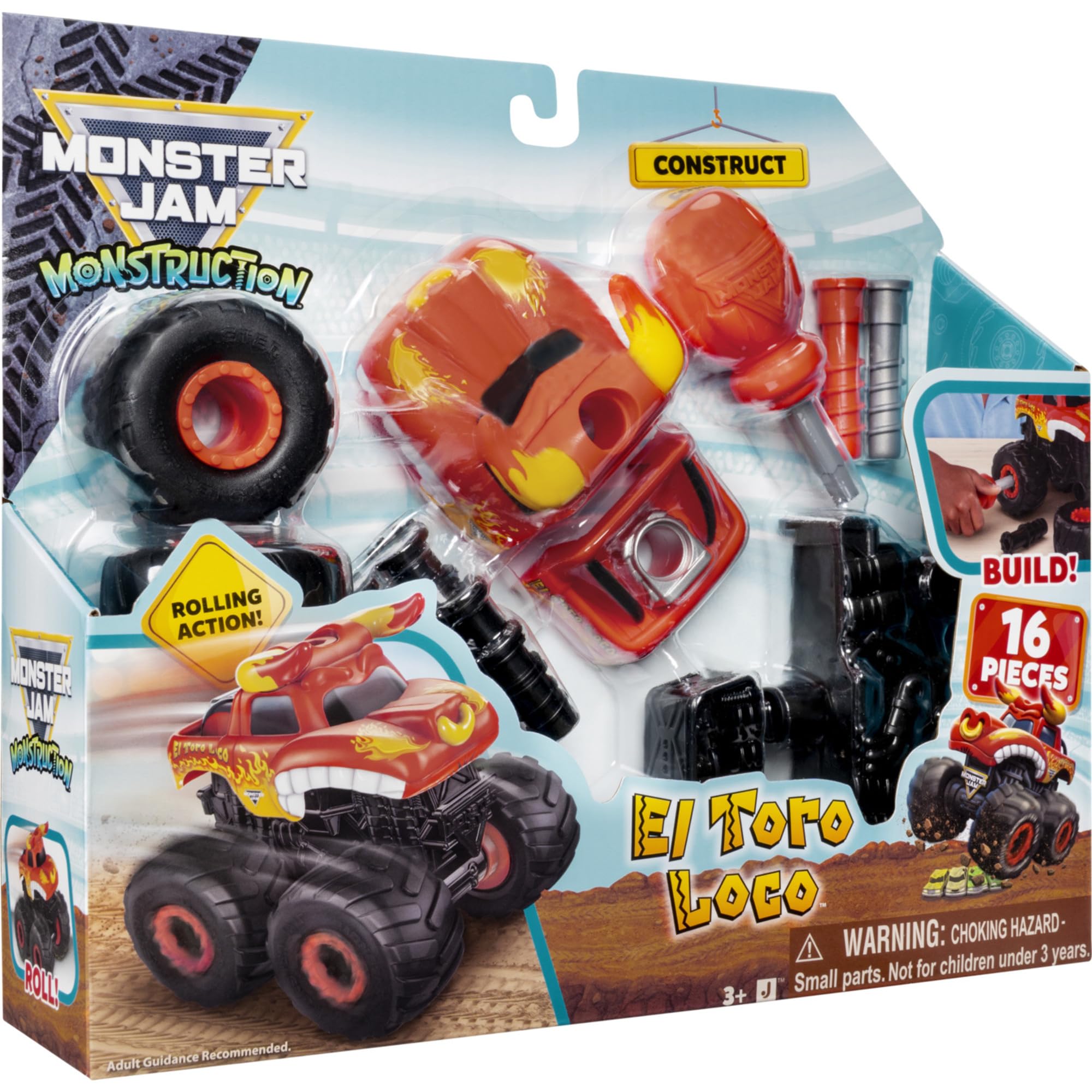 Jazwares Monster Jam El Toro Loco Monstruction Truck - 5-Inch Buildable Vehicle | 16 Pieces | Ages 3+ 6