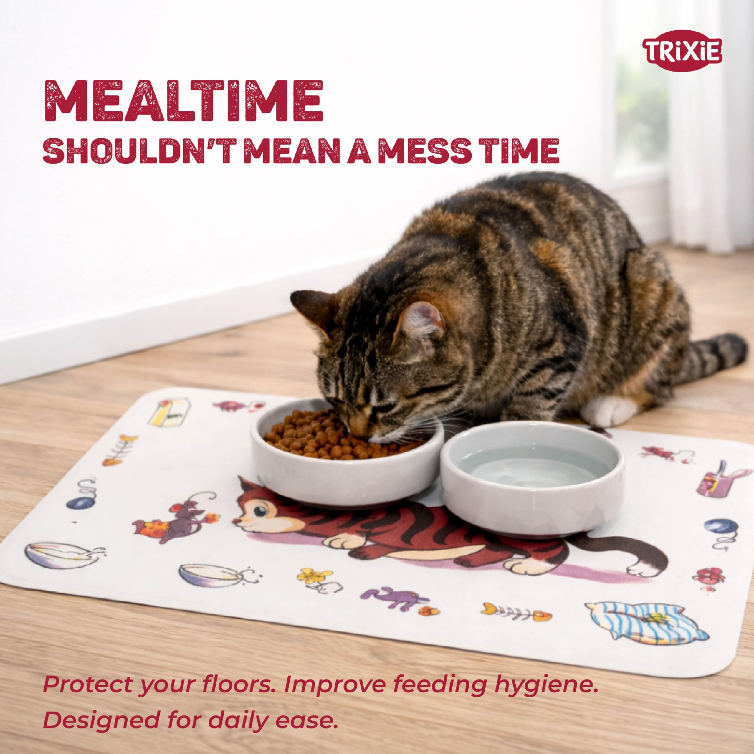 TRIXIE Comic Cat Print Plastic Feeding Mat - Non-Slip, Easy Clean | 44 x 28 cm 4