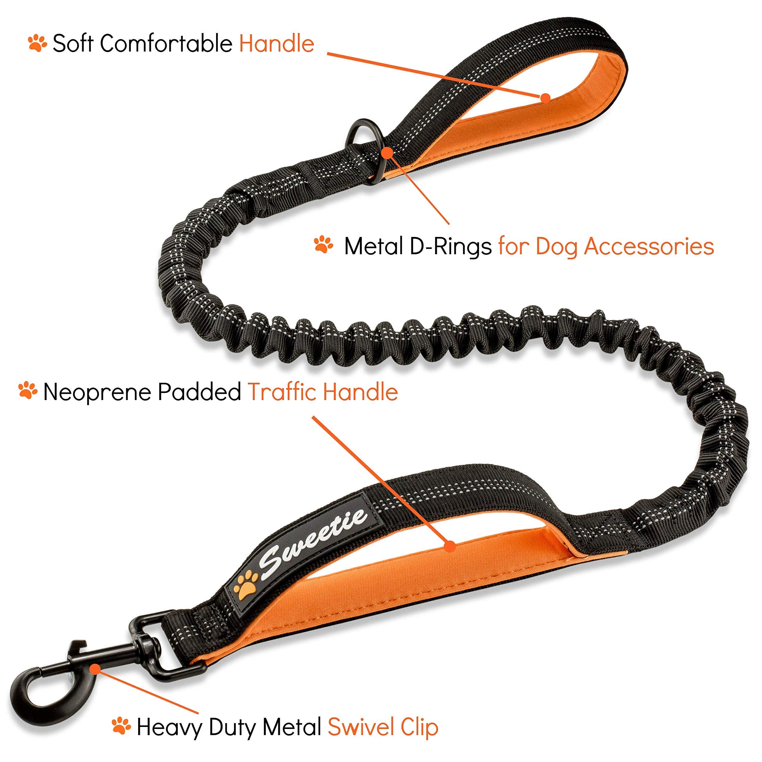 Sweetie Bungee Dog Lead - Shock Absorbing Leash for Gentle Pull Control | 40ft Length | Black