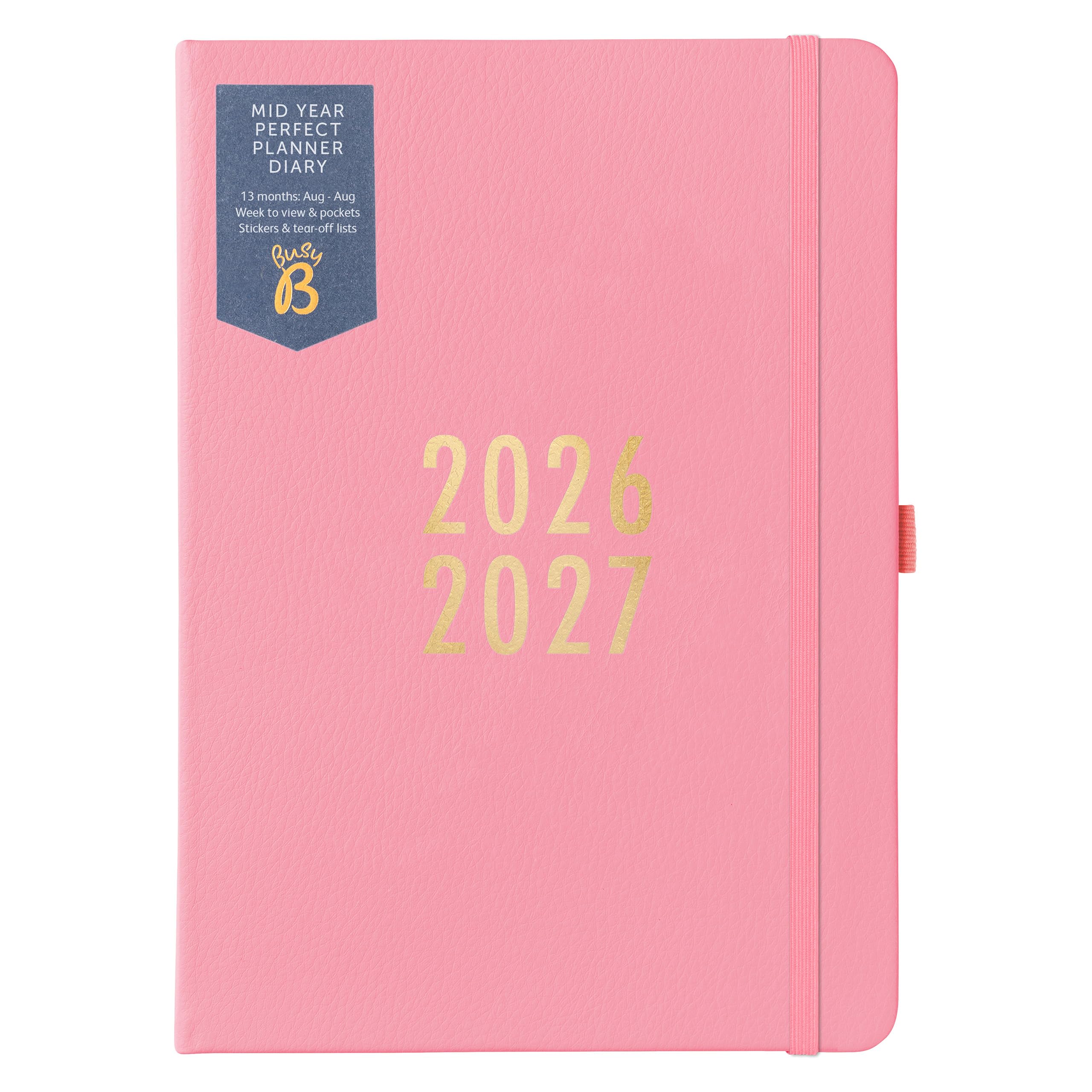Busy B A5 Weekly Planner - Mid-Year Academic Diary Aug '26 - Aug '27 | Pink Vegan Leather 1
