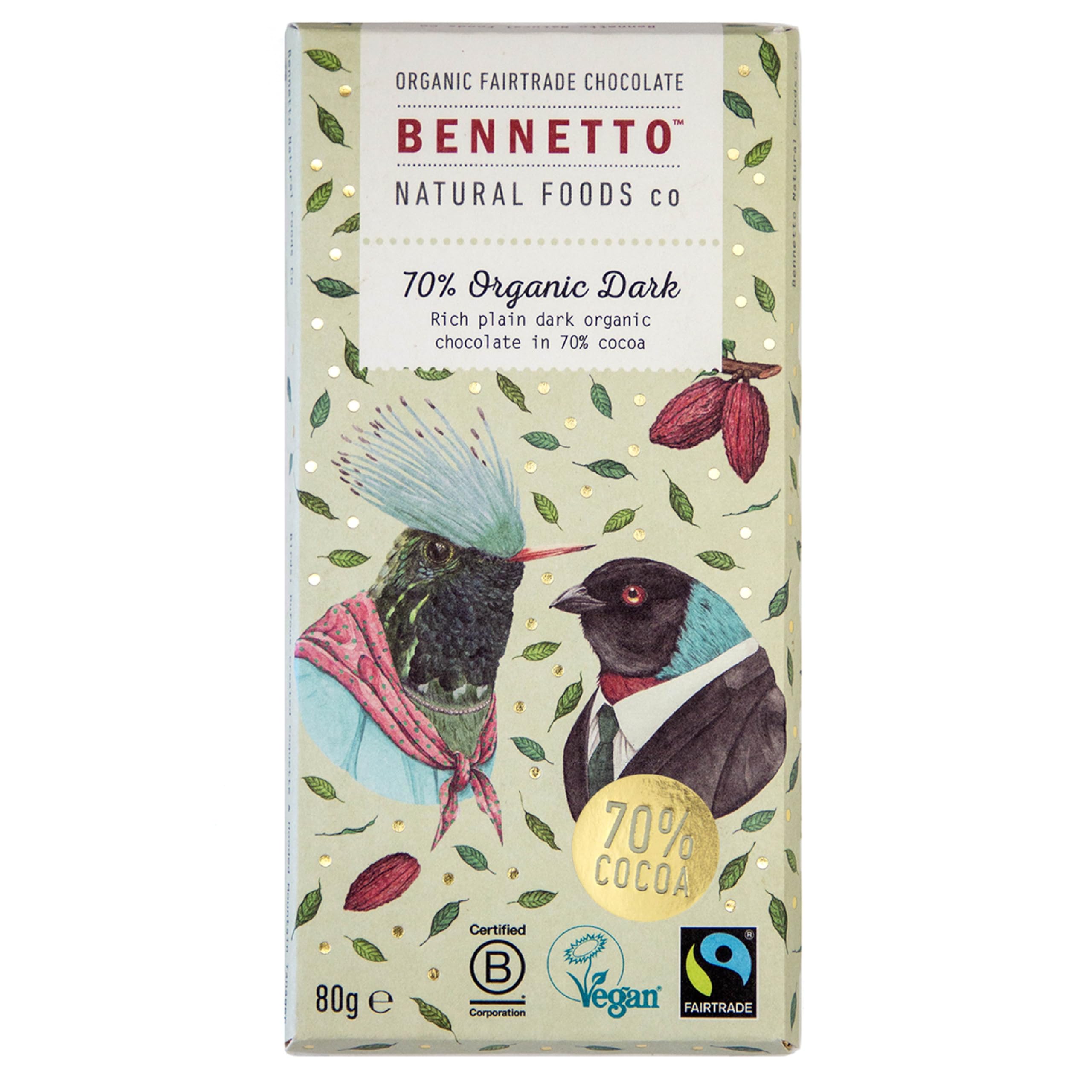 Bennetto 70% Organic Dark Chocolate Bar - Single Origin from Ecuador, Fairtrade, Vegan & Gluten-Free