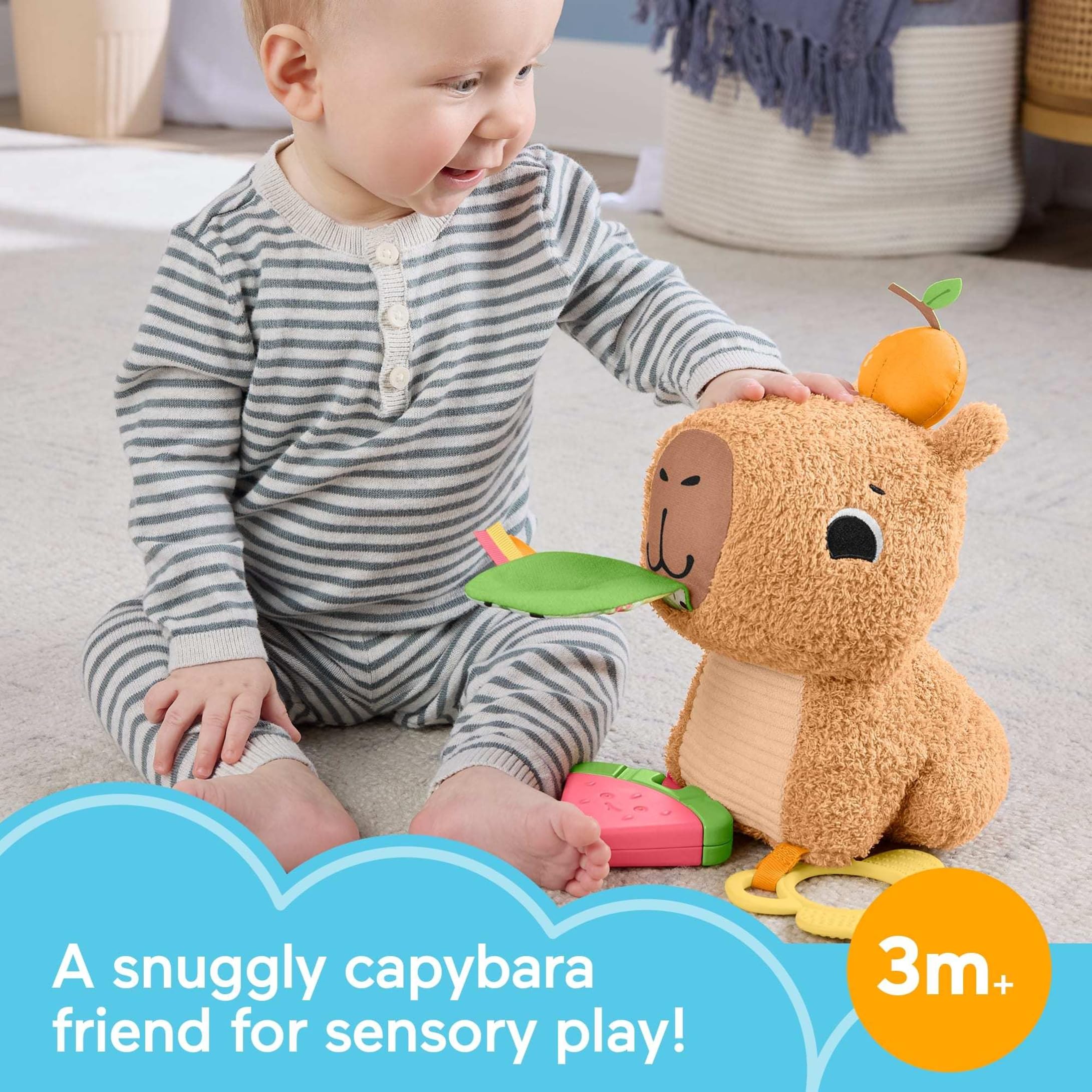 Fisher-Price Snuggly Snacky Capybara Plush - Sensory Baby Toy for 3+ Months 9
