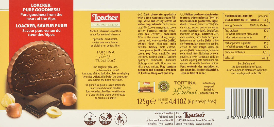 Loacker Dark Tortina Wafers, 125 g
