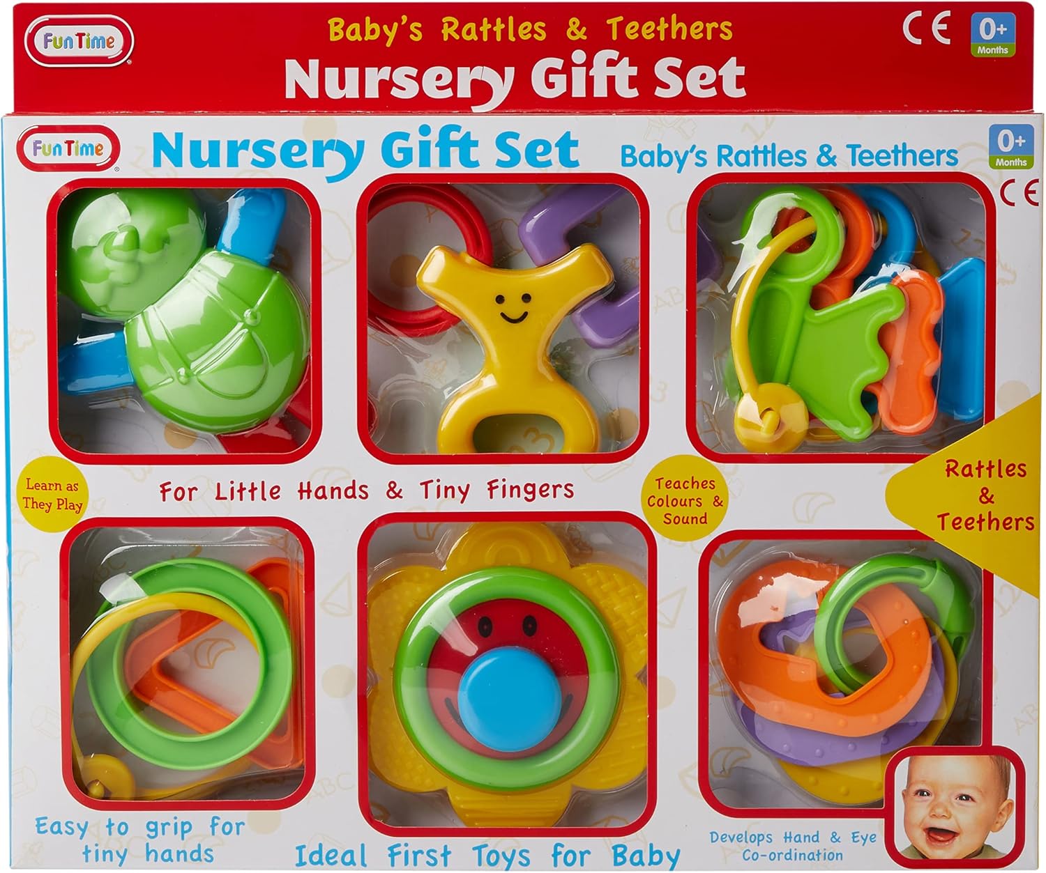 Fun Time Baby Rattles & Teethers Nursery Gift Set - 6-Piece Developmental Playset for Infants