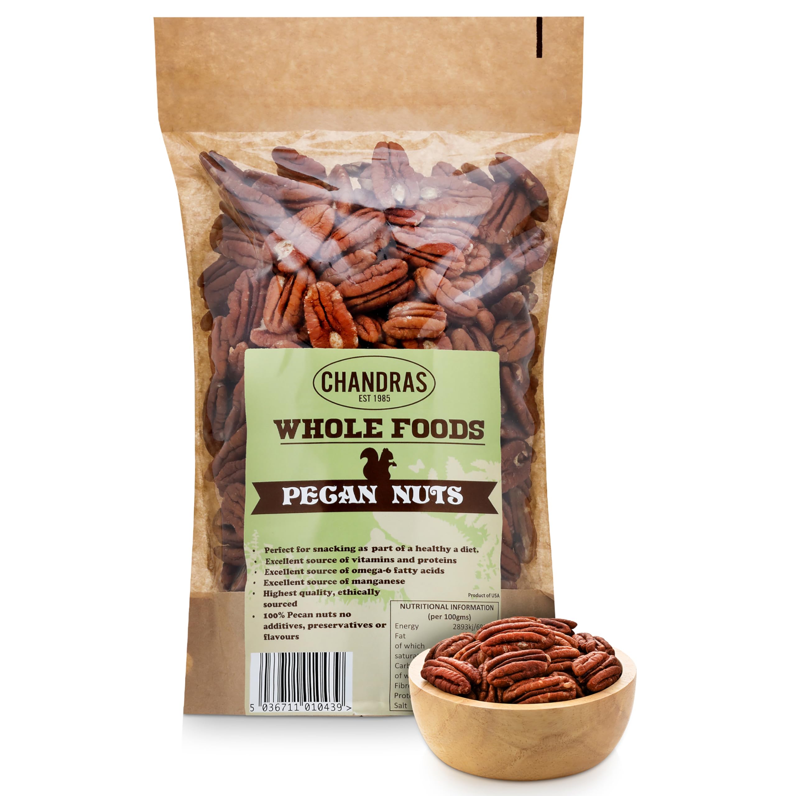 CHANDRA Pecan Nuts - 1kg Bag | Whole, Raw, Gluten-Free, Keto-Friendly 1
